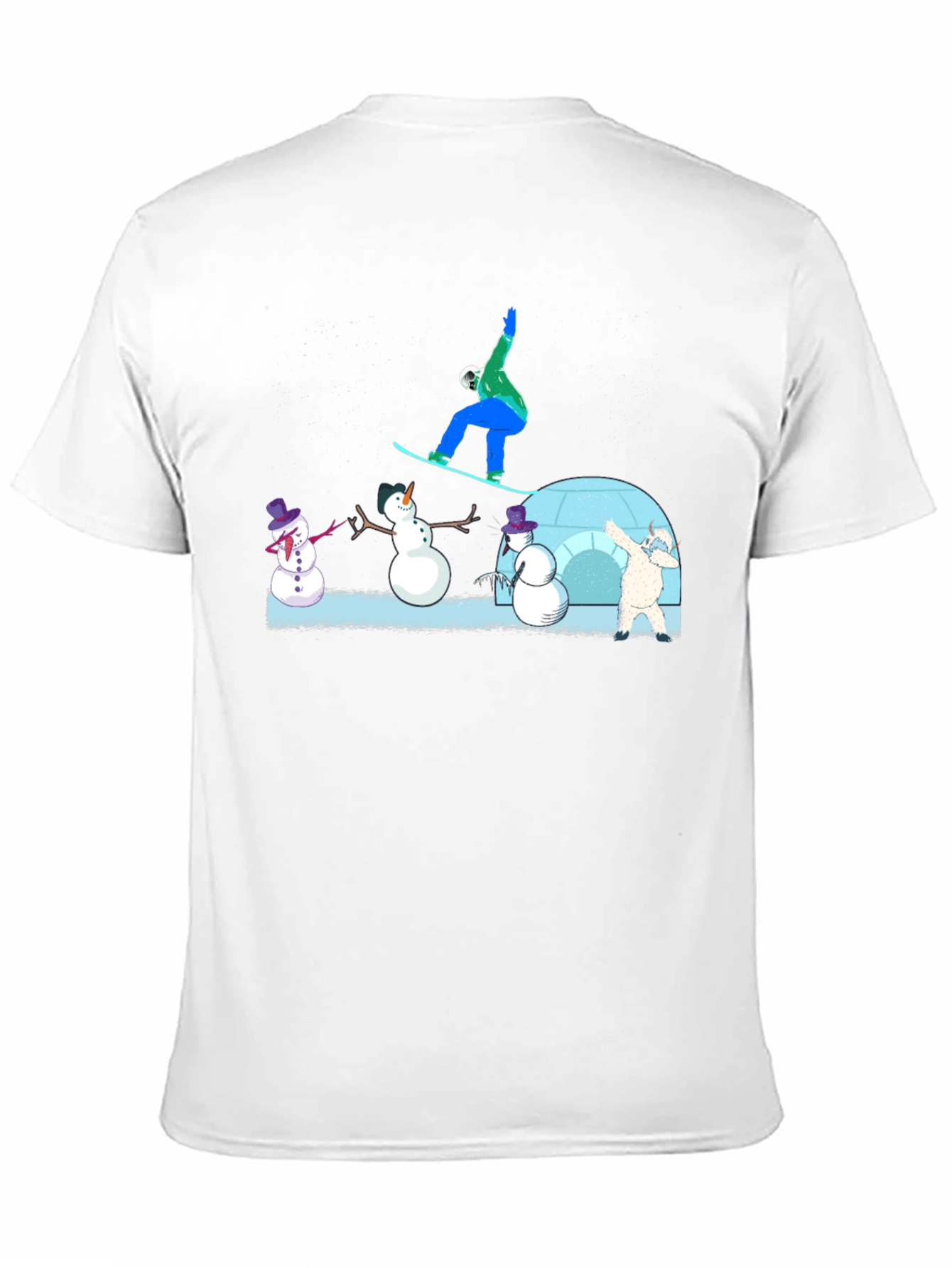 Black Snowboarder and Snowmen Graphic T-Shirt view 11