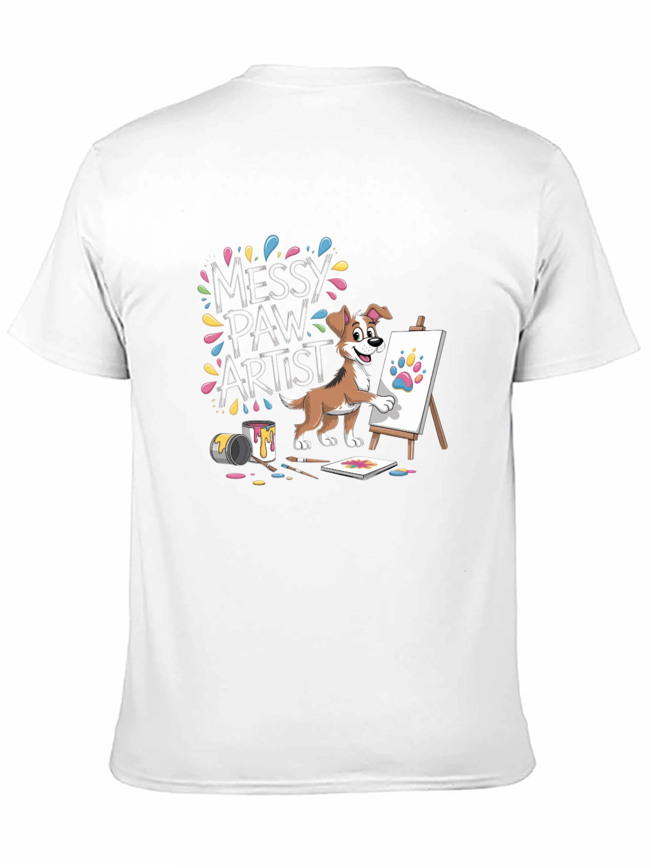 Black Messy Paw Artist T-Shirt - Cute Dog Painting Design view 11