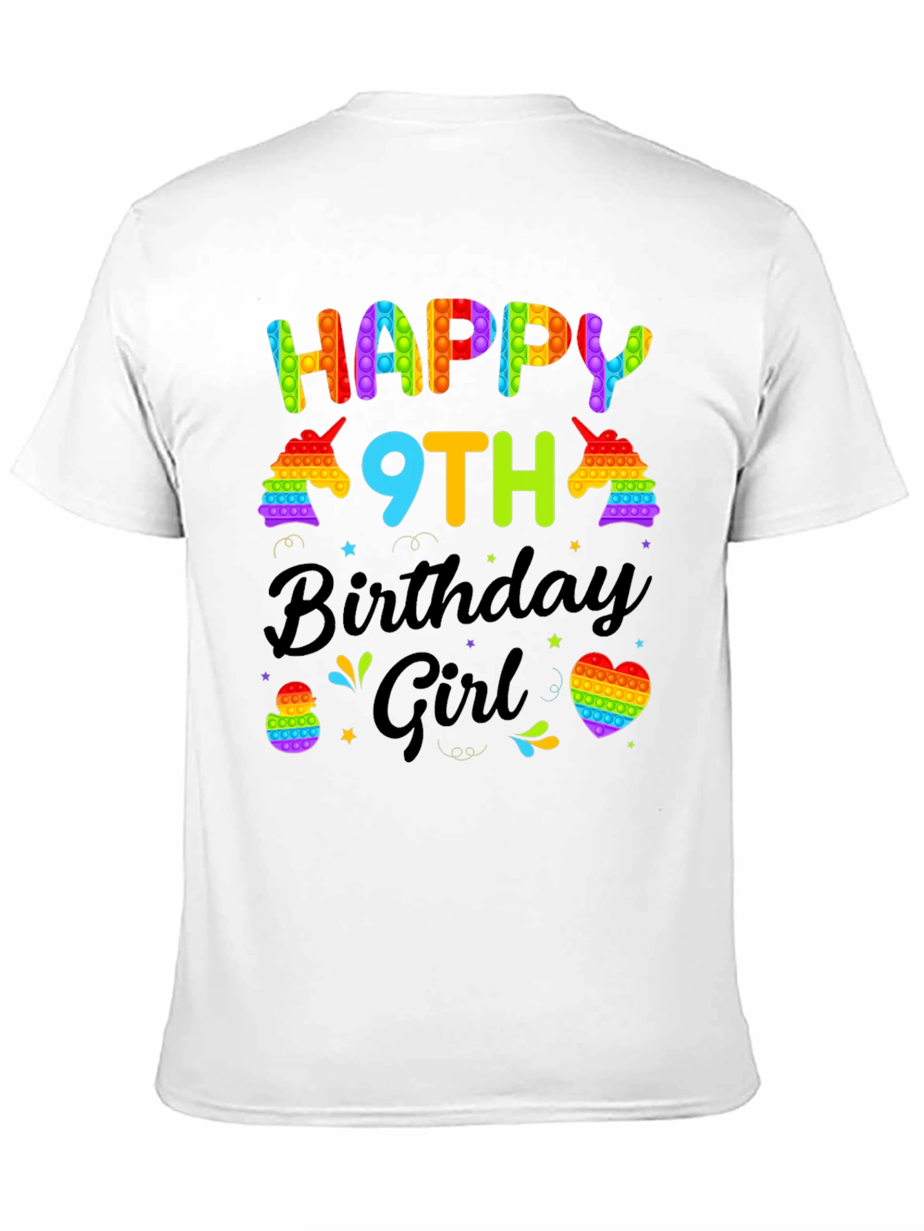 Black Happy 9th Birthday Girl T-Shirt - Pop It Unicorn view 11