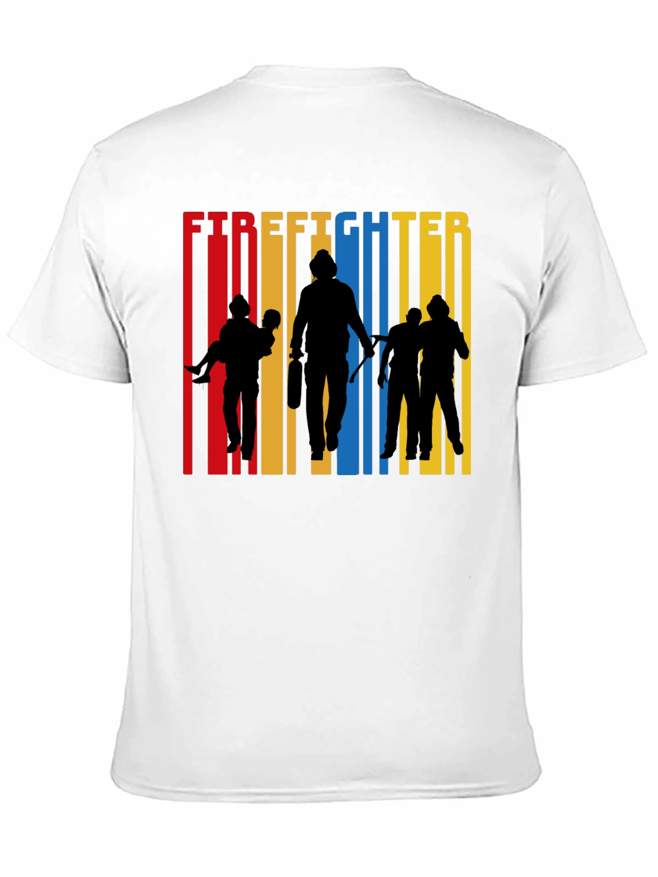 Black Firefighter Silhouette Graphic Tee - Crew Neck Cotton T-Shirt view 11