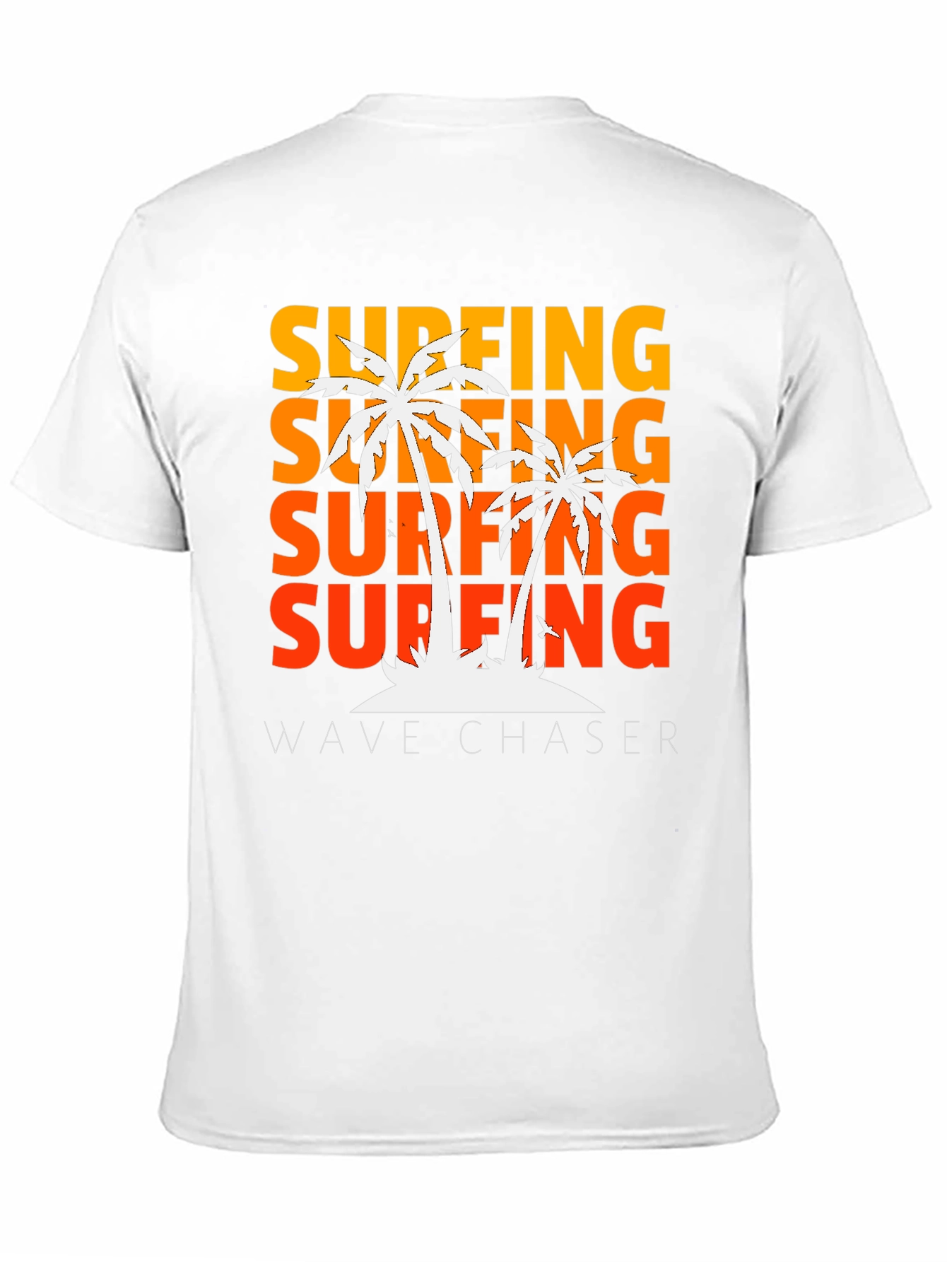 Black Surfing Wave Chaser Black T-Shirt with Palm Tree Design view 11