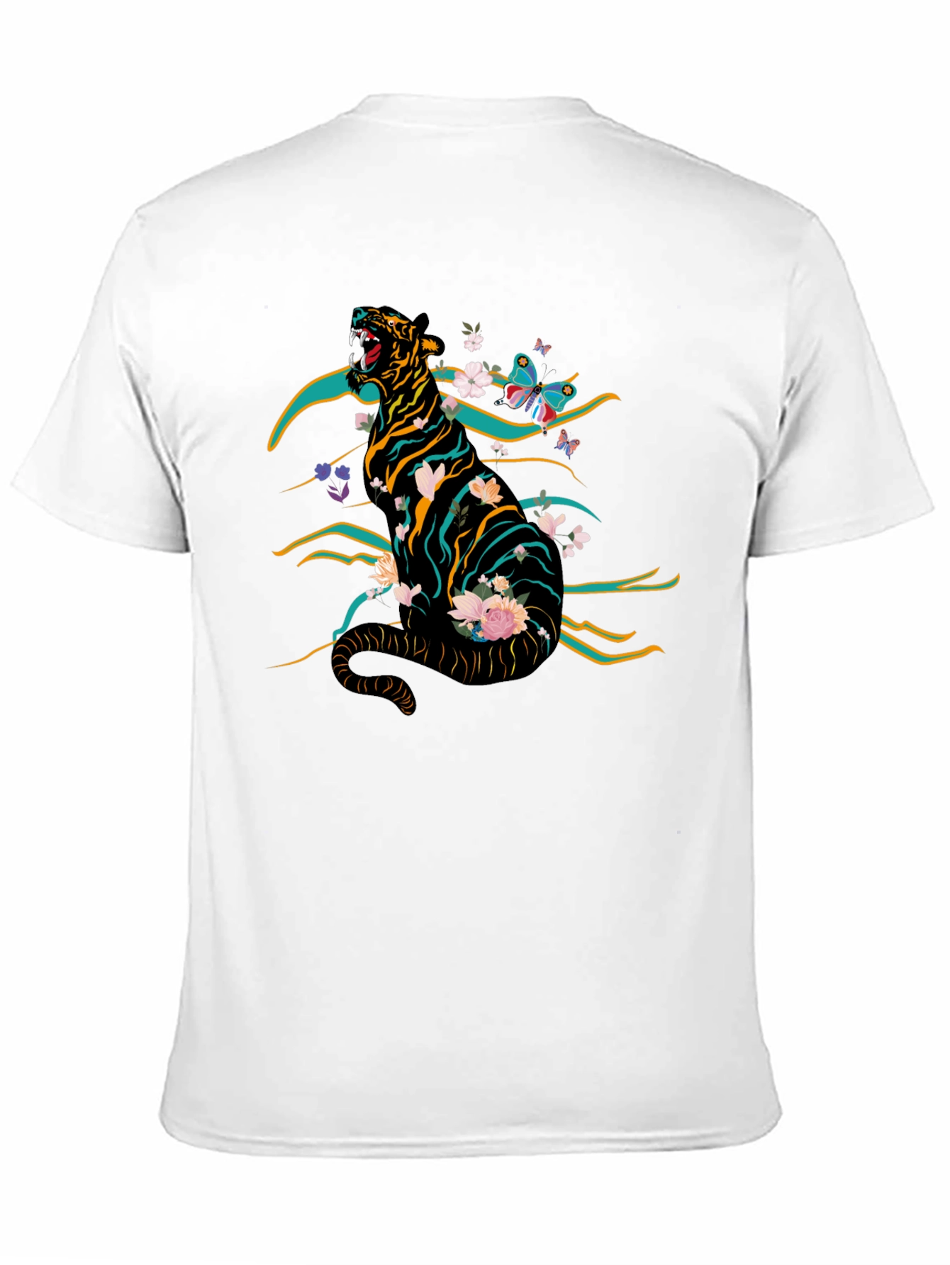 Black Tiger & Floral Graphic Print Tee - Black view 11