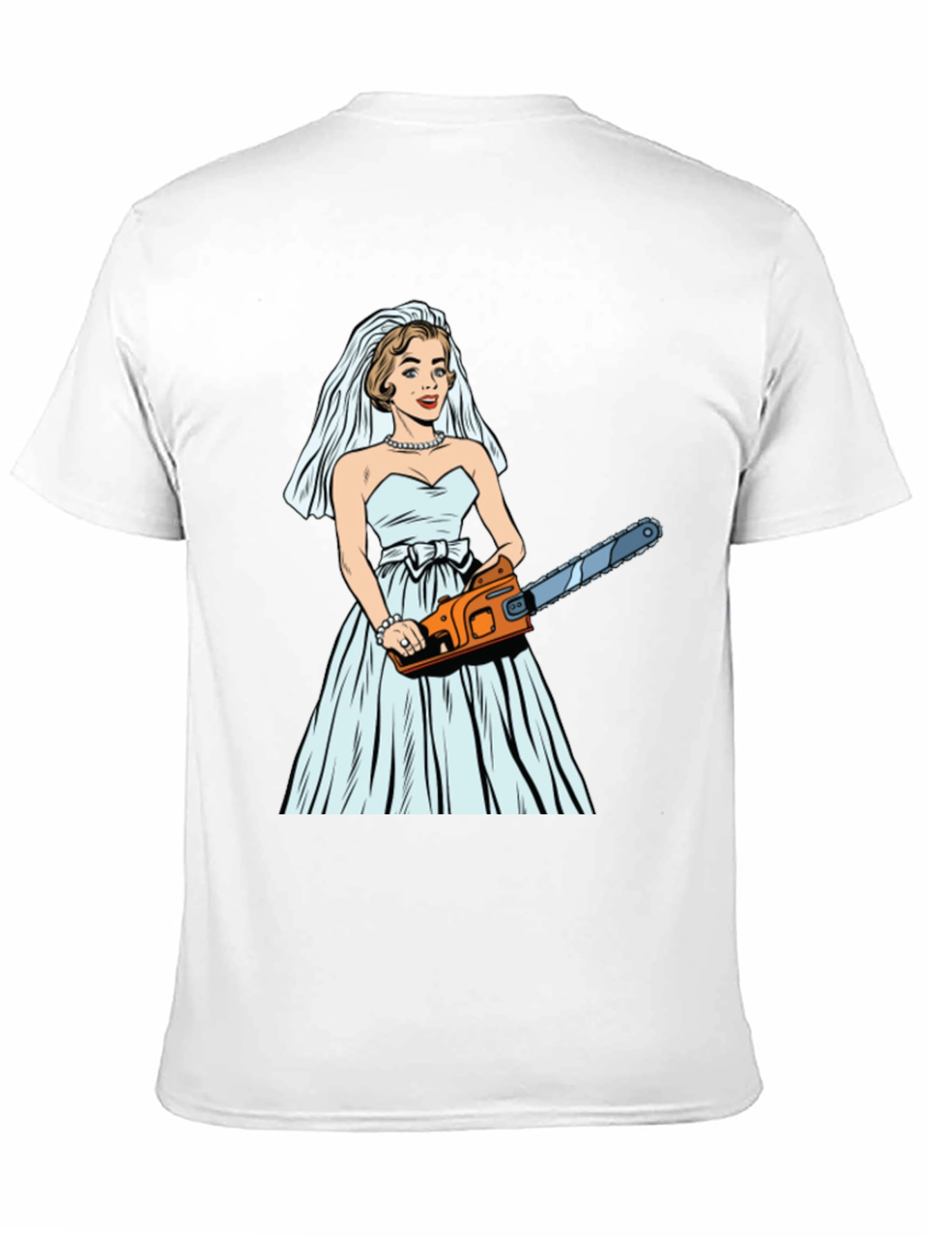 Black Bride with Chainsaw Graphic T-Shirt view 11