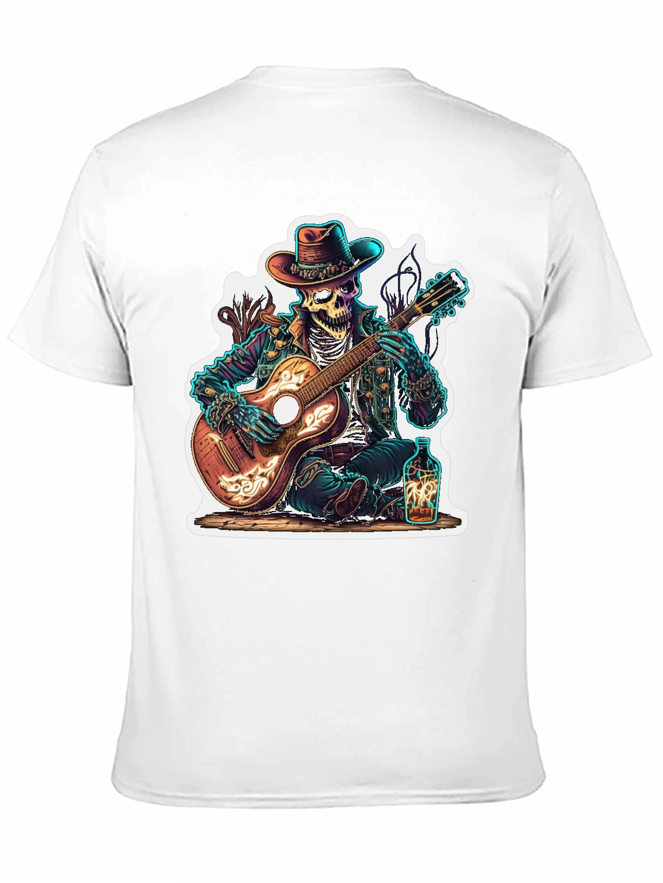 Black Skeleton Cowboy Guitarist Graphic Tee view 11