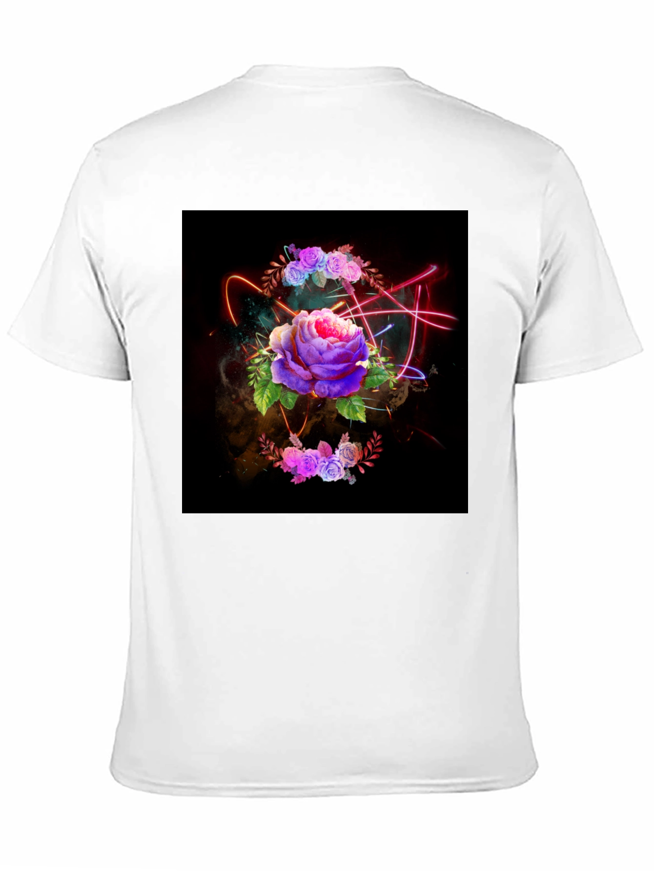 Black Floral Neon T-Shirt - Artistic Dark Design view 11