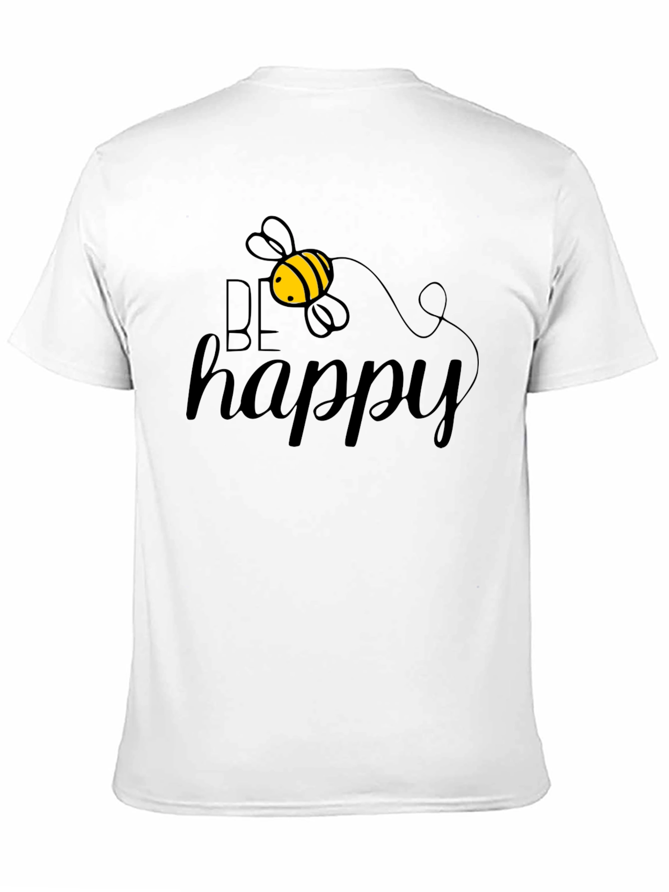Black Be Happy Bee T-Shirt - Black Crew Neck view 11