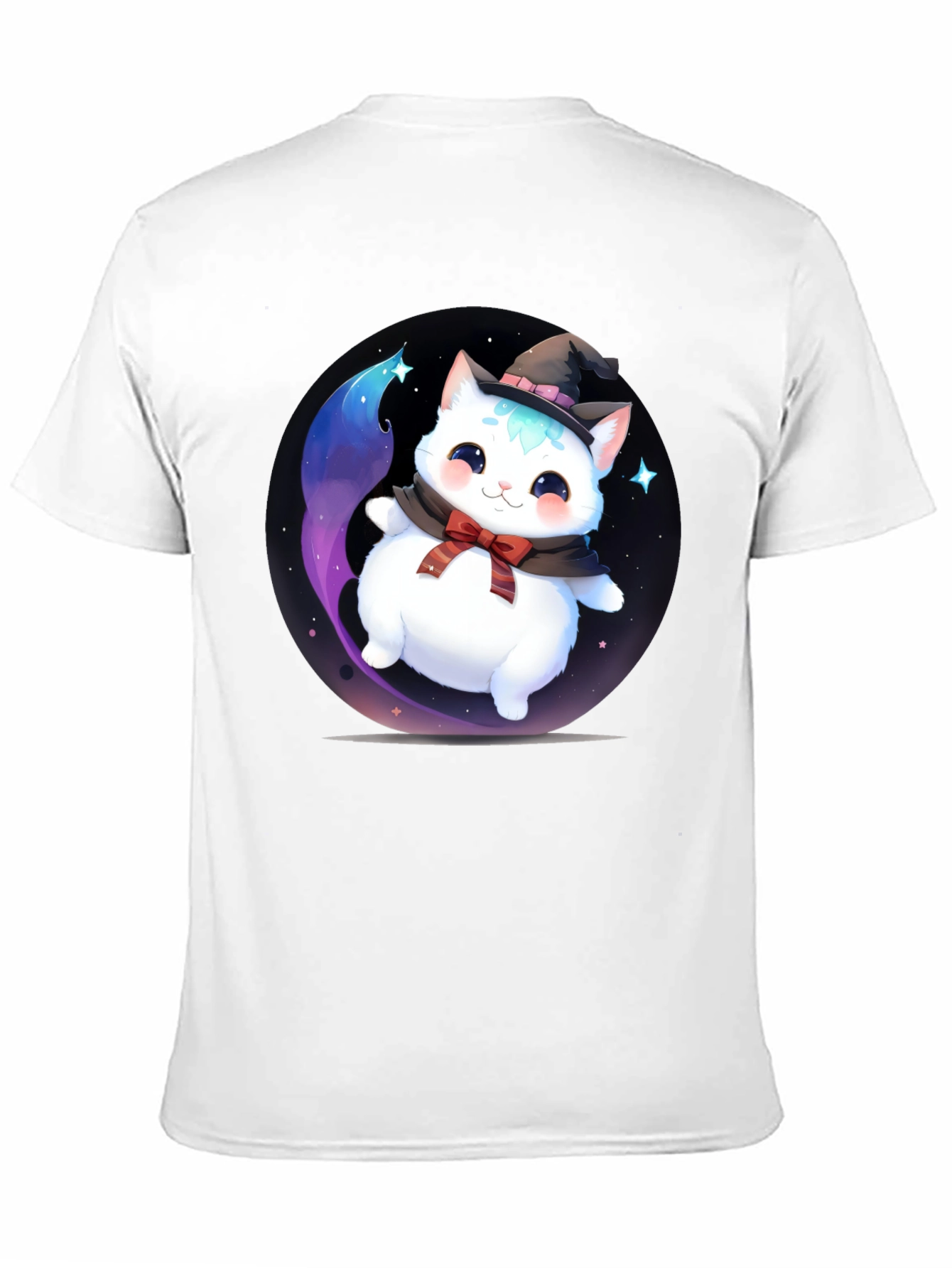 Black Cute Cat Wizard Graphic Tee - Soft Cotton Blend T-Shirt view 11