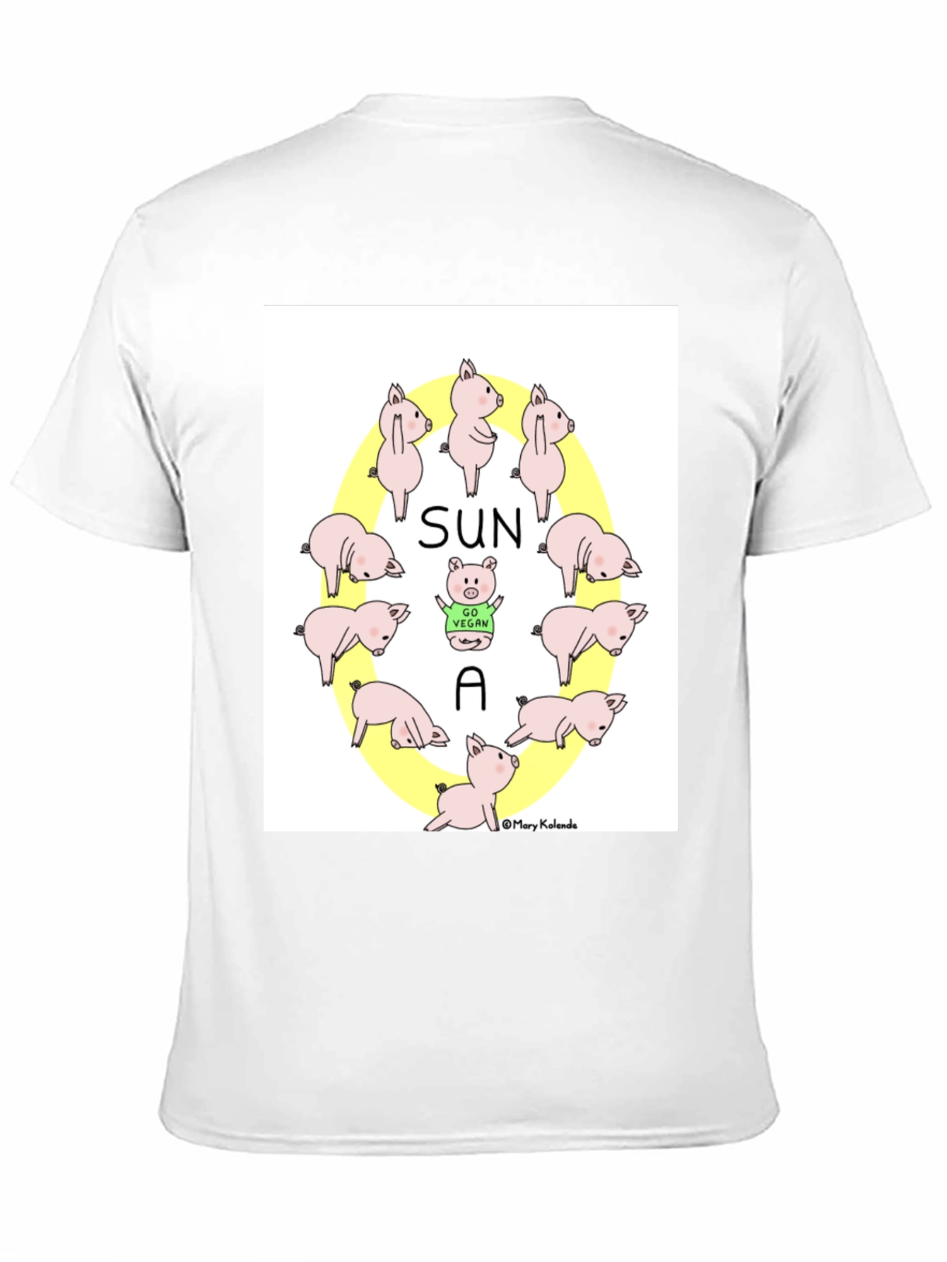 Black Cute Vegan Pig T-Shirt - Sun A Vegan Pun Tee view 11