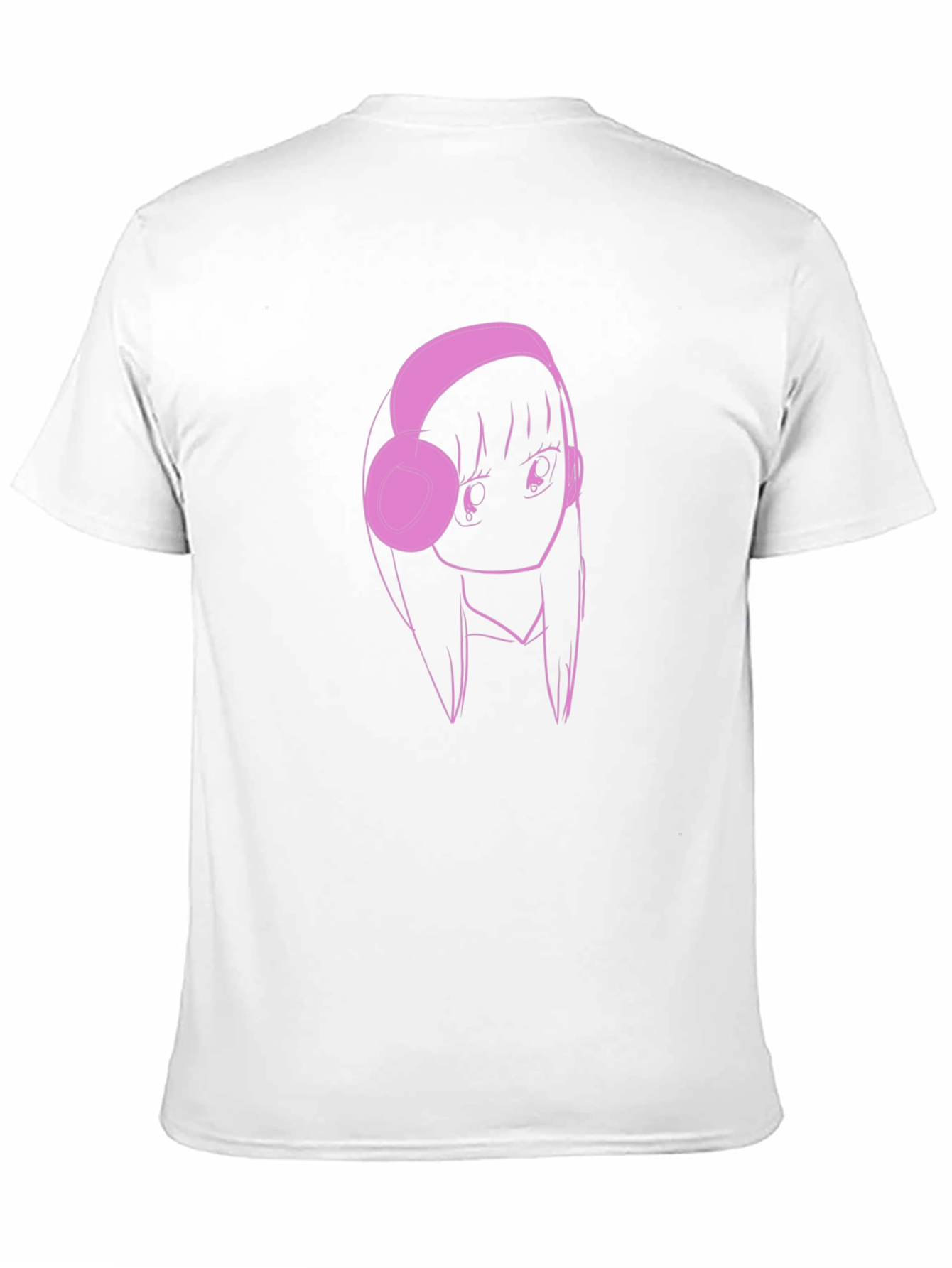 Black Anime Girl Pink Headphones Black T-Shirt view 11