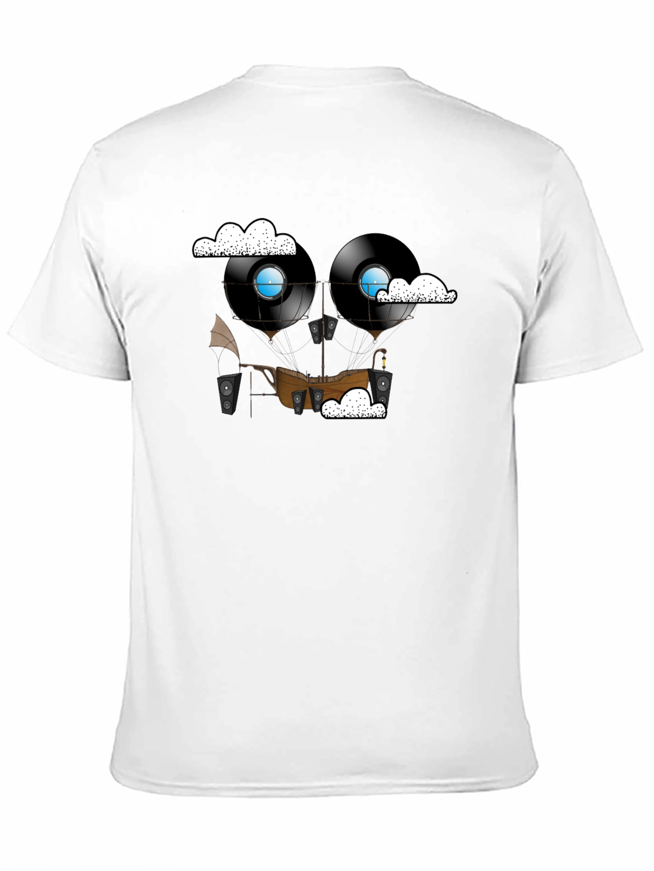 Black Steampunk Vinyl Record Airship Graphic Tee view 11