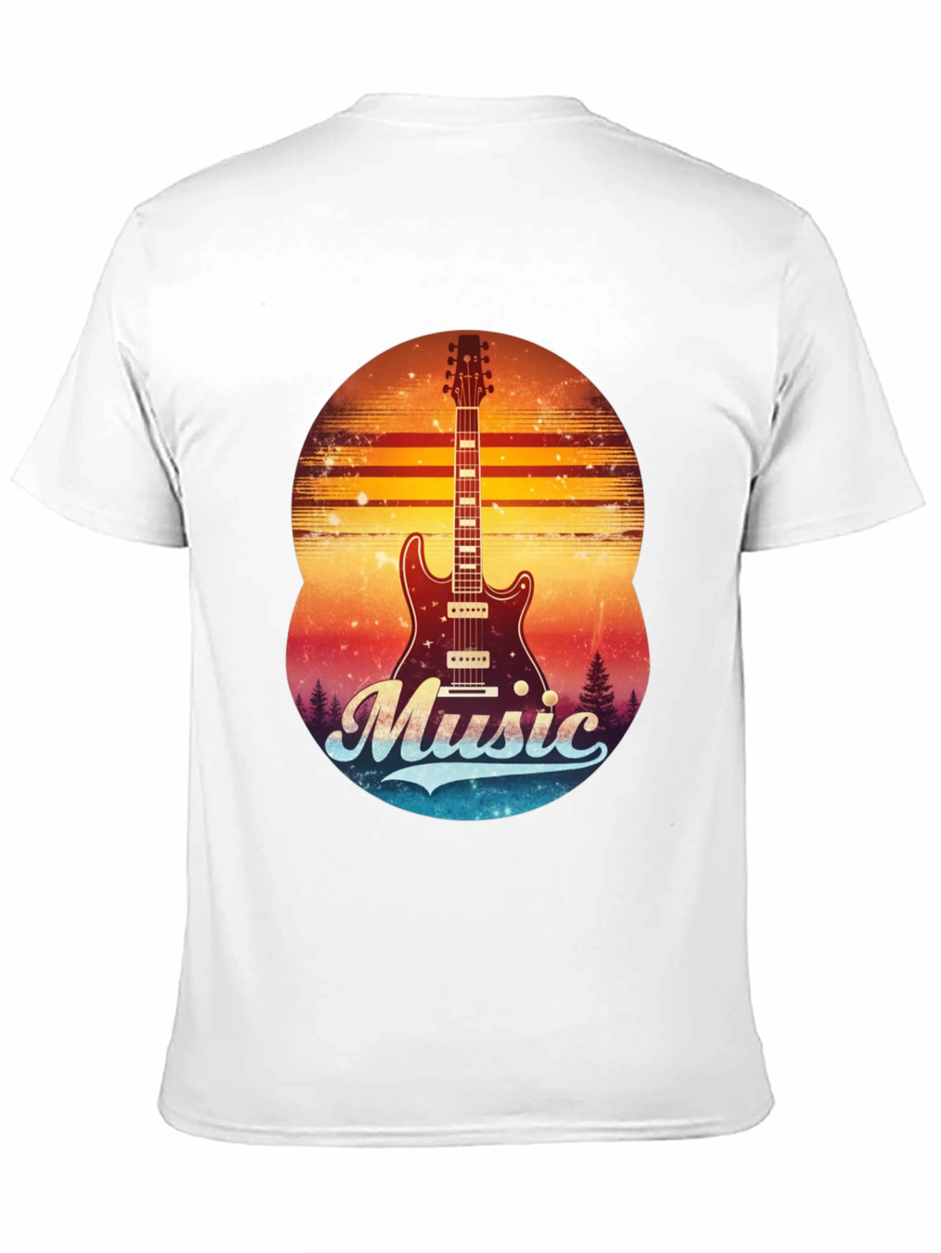 Black Retro Guitar Music T-Shirt view 11