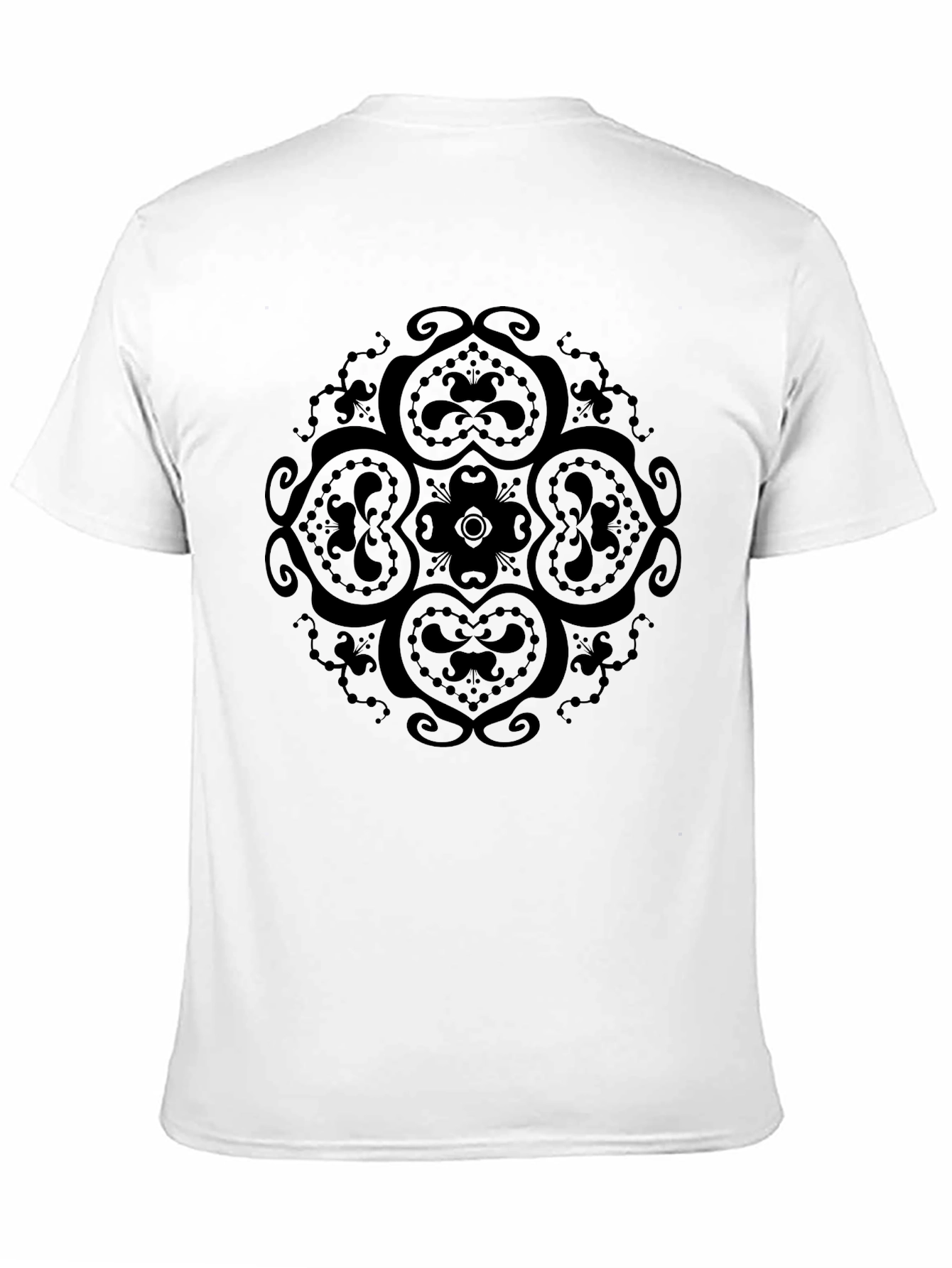 Black Men's Black T-Shirt with Intricate Floral Design view 11