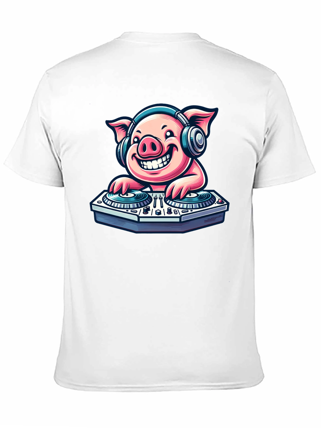 Black DJ Pig Graphic Tee - Cool Cartoon Pig T-Shirt view 11