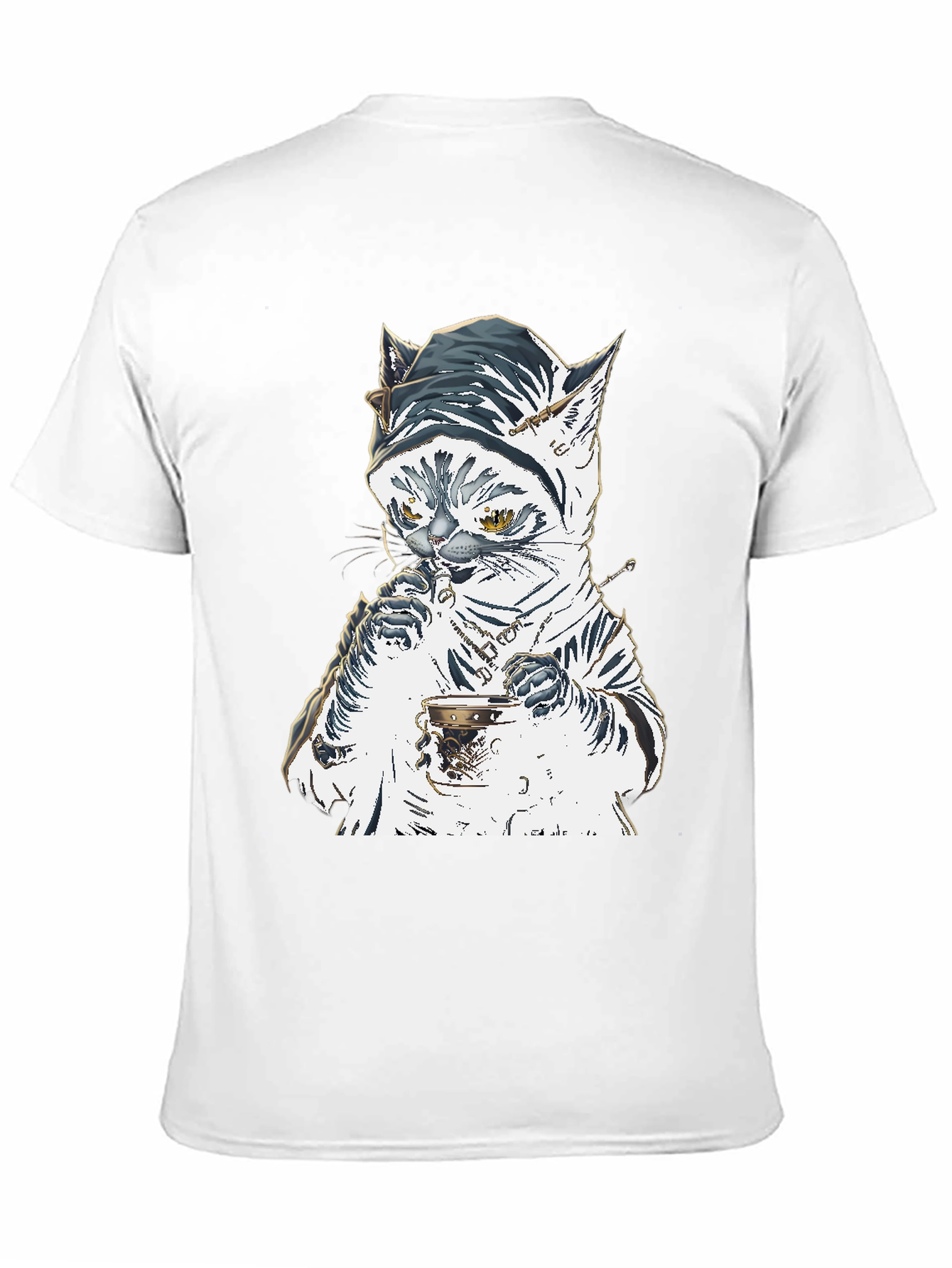 Black Cat T-Shirt: Sophisticated Feline Tea Time view 11