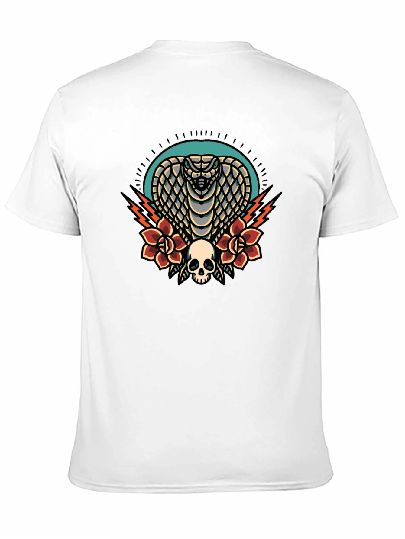 Black Cobra Skull Rose Graphic Tee - Black Cotton T-Shirt view 11