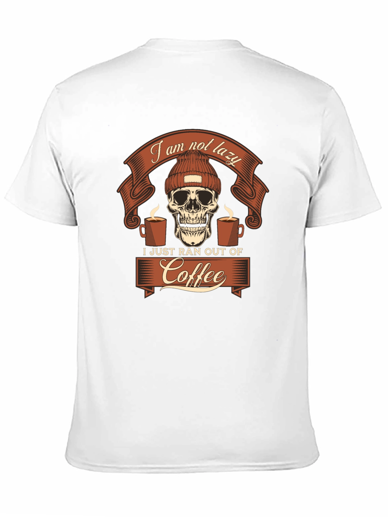 Black Funny Coffee Skull Graphic Tee - I Am Not Lazy T-Shirt view 11