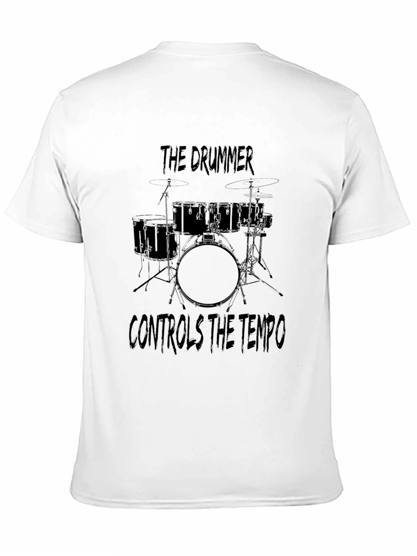 Black The Drummer Controls the Tempo Black T-Shirt view 11