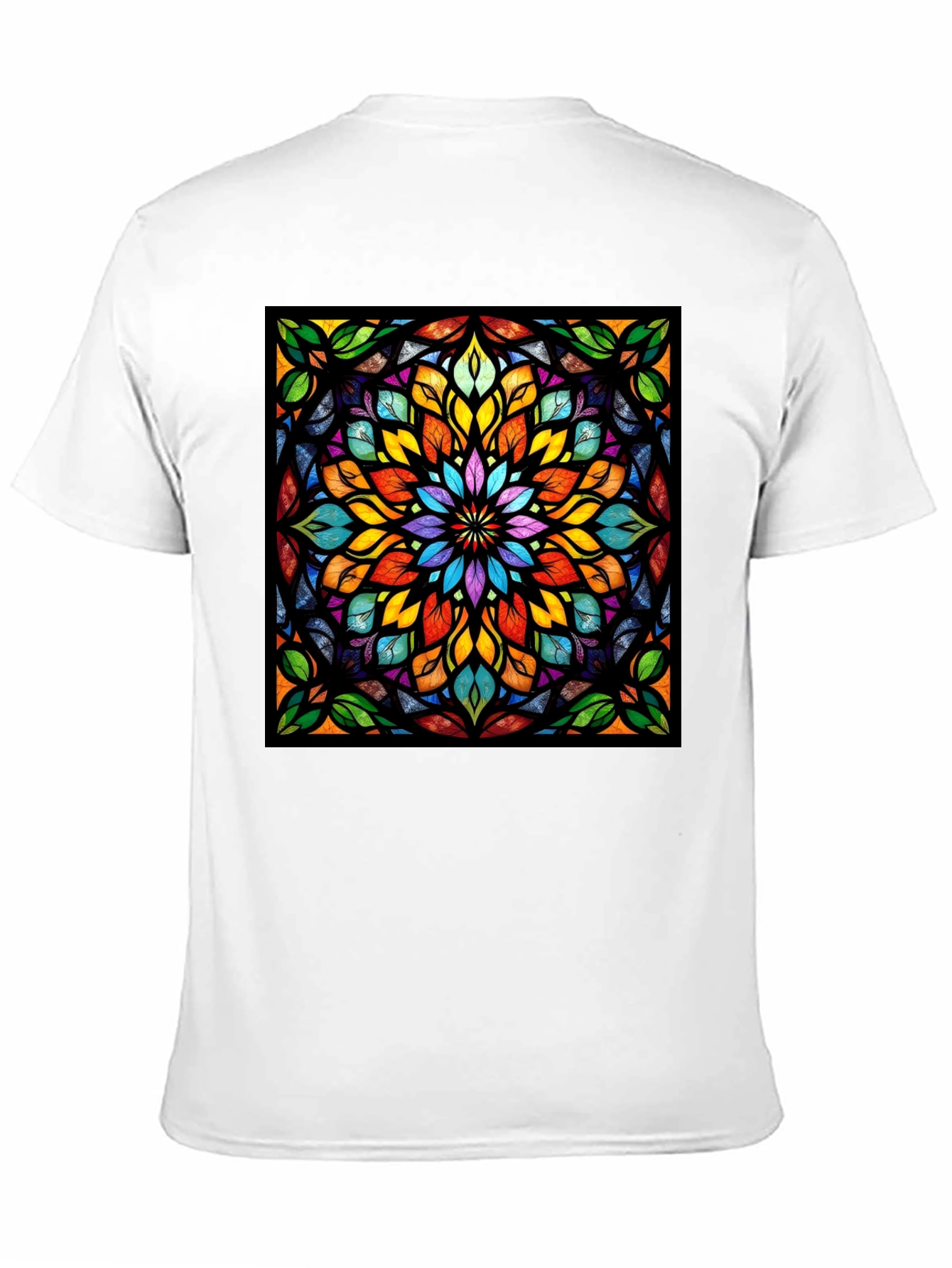 Black Kaleidoscope Stained Glass Design Black T-Shirt view 11