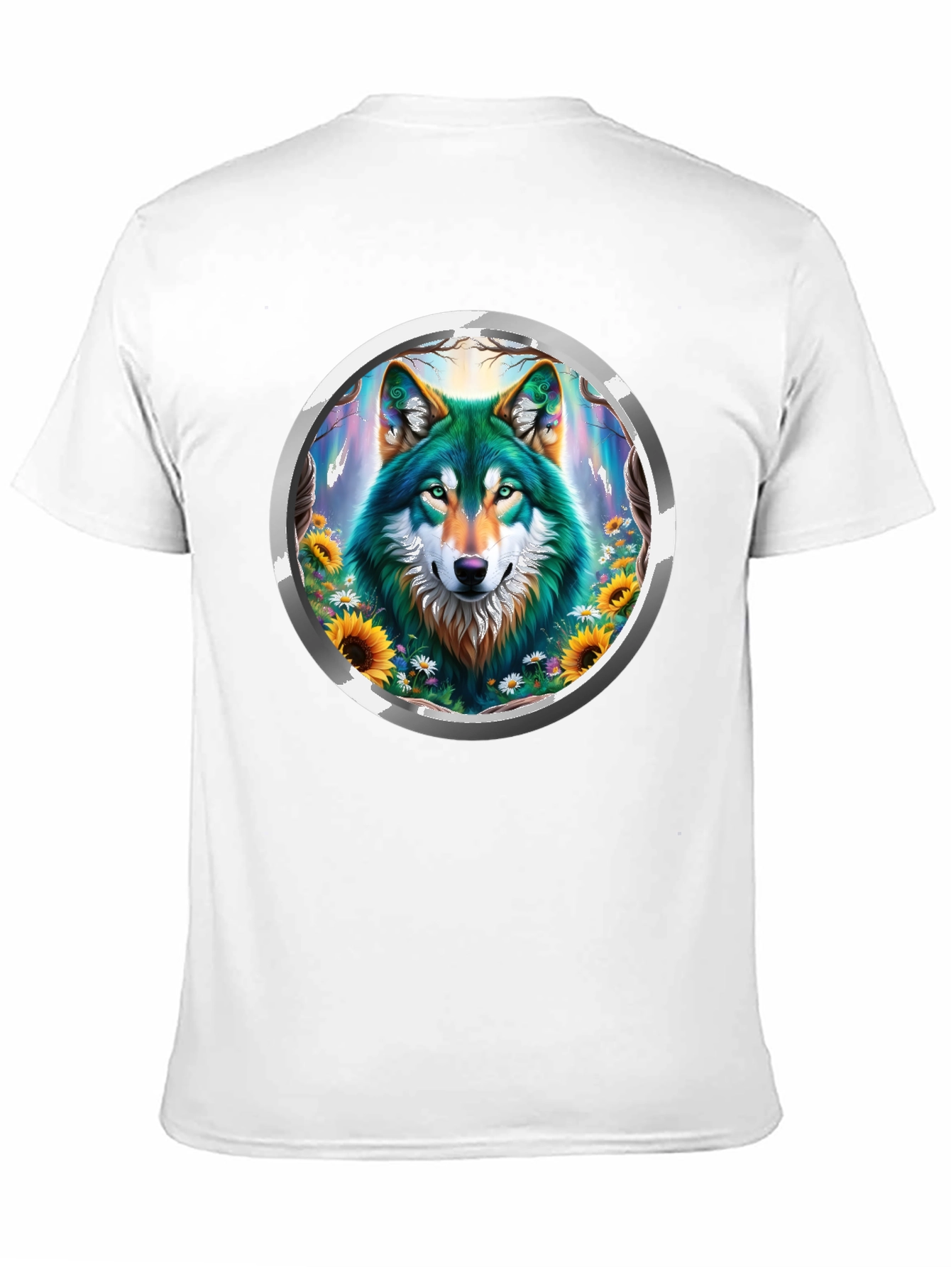 Black Wolf Circle Graphic Tee - Nature Inspired Design view 11