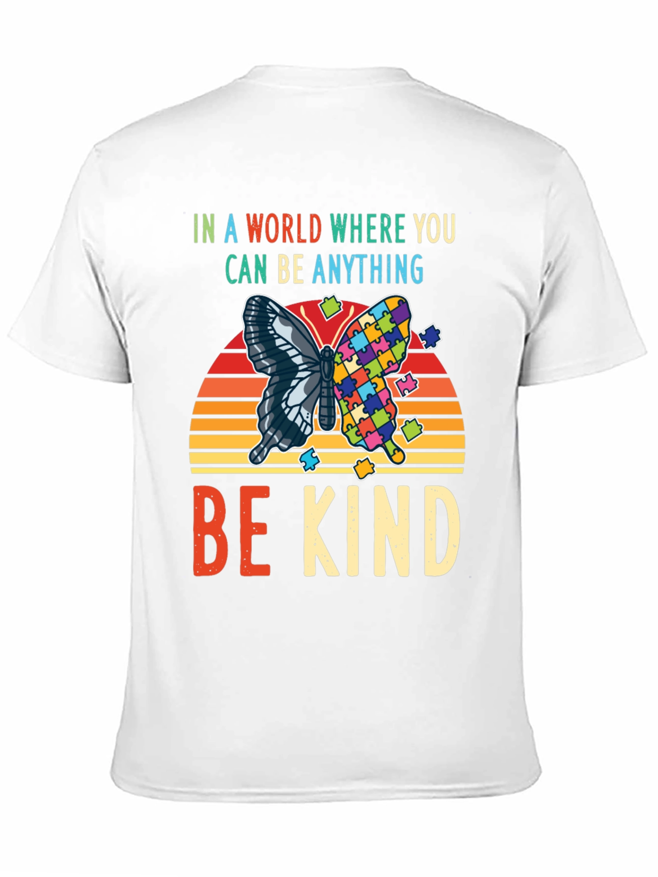Black Be Kind Autism Awareness Butterfly T-Shirt view 11