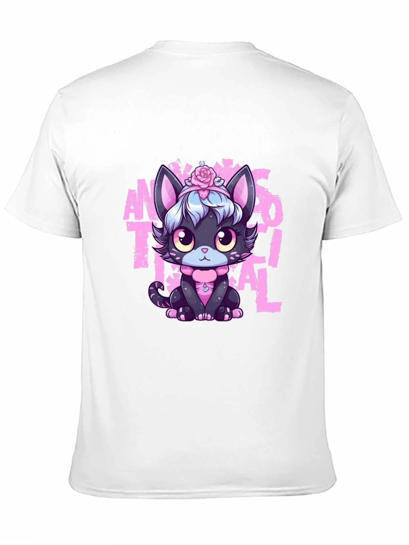 Black Anime Aesthetic Cat T-Shirt view 11