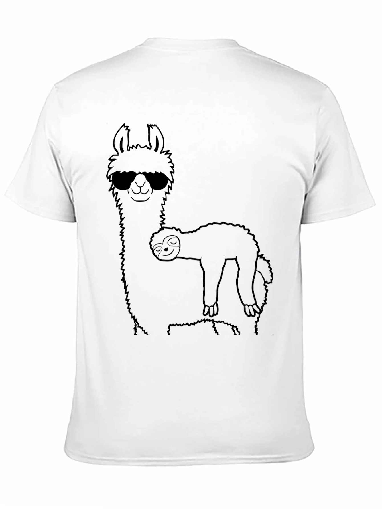 Black Cool Llama & Sloth Graphic Tee - Black Cotton T-Shirt view 11
