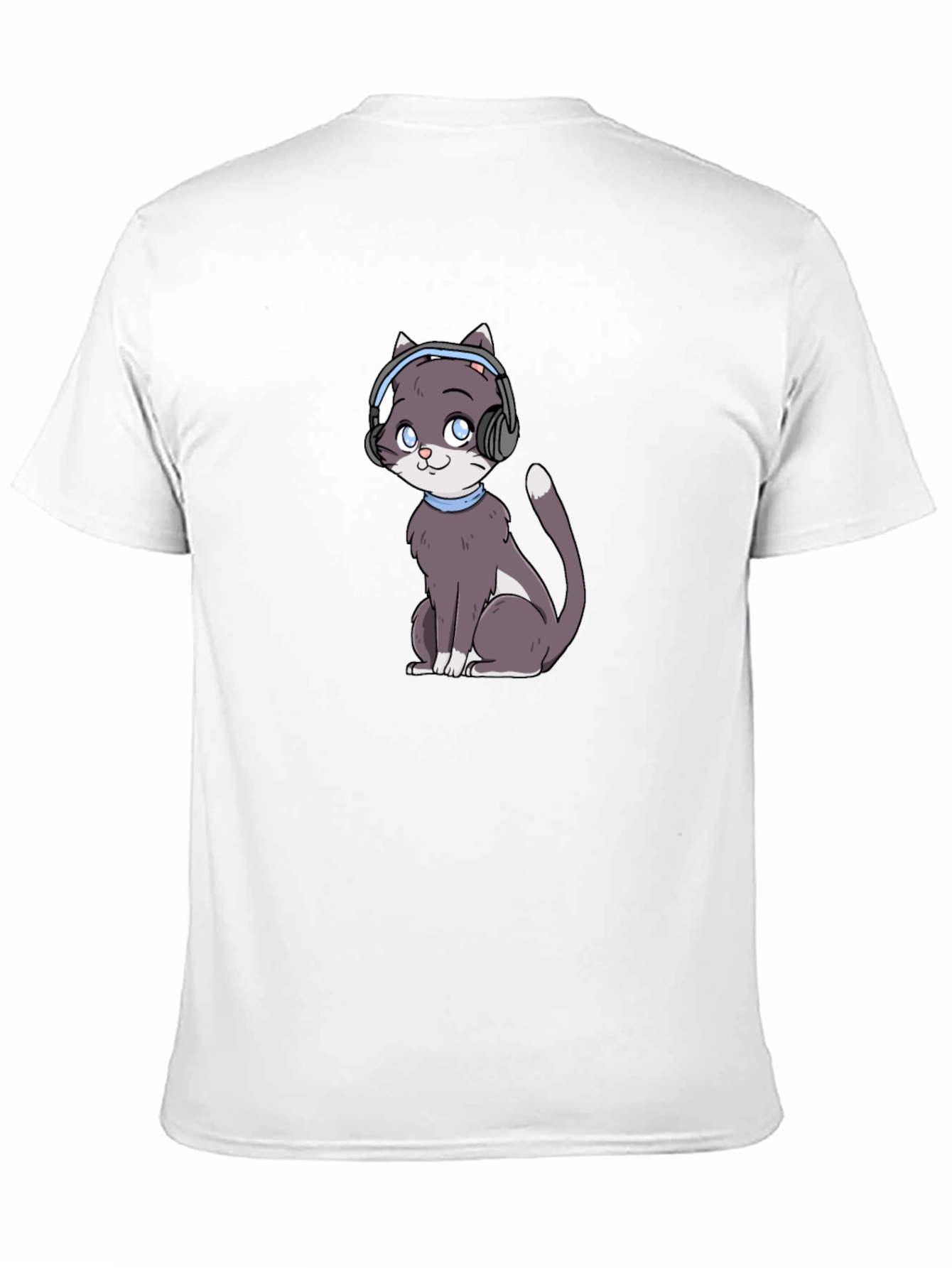 Black Cat with Headphones Black T-Shirt view 11