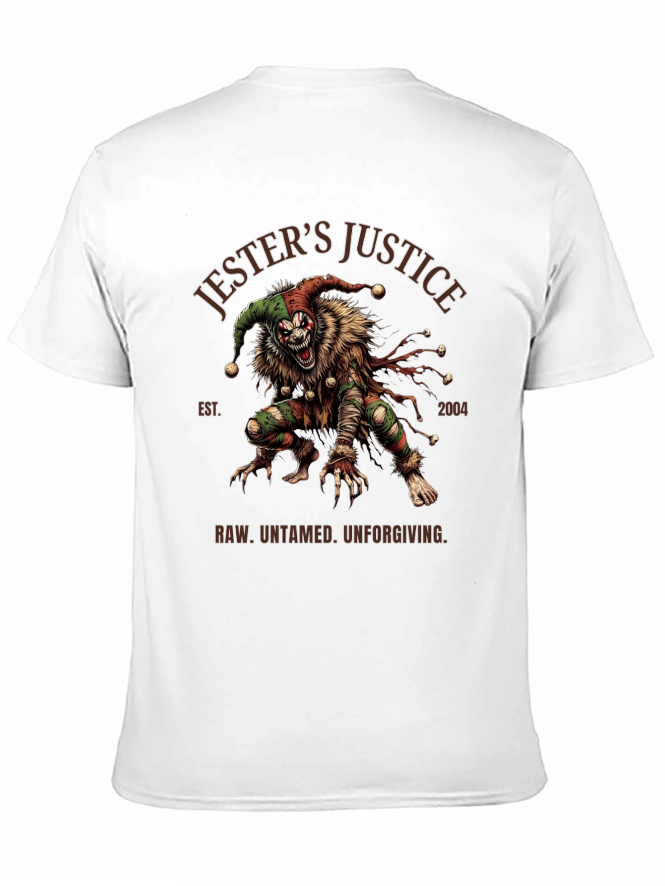 Black Jester's Justice T-Shirt: Raw, Untamed, Unforgiving Design view 11