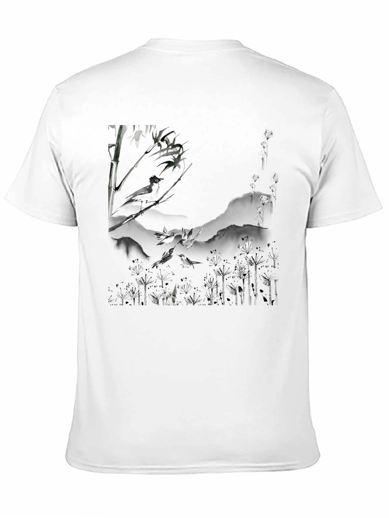 Black Bird & Bamboo Graphic Tee - Stylish Black T-Shirt view 11