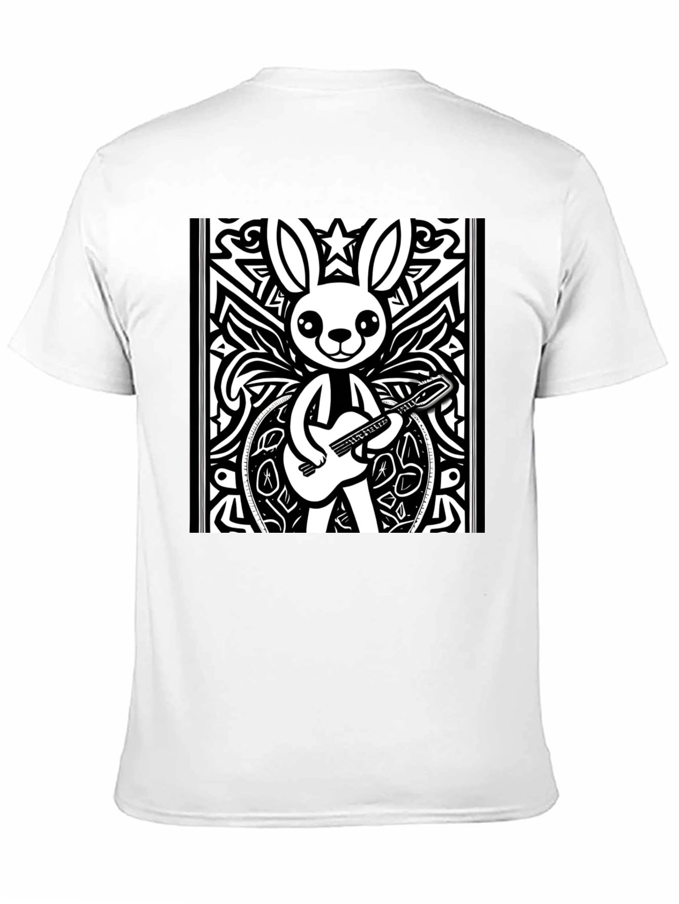 Black Cartoon Rabbit Guitarist Black T-Shirt view 11