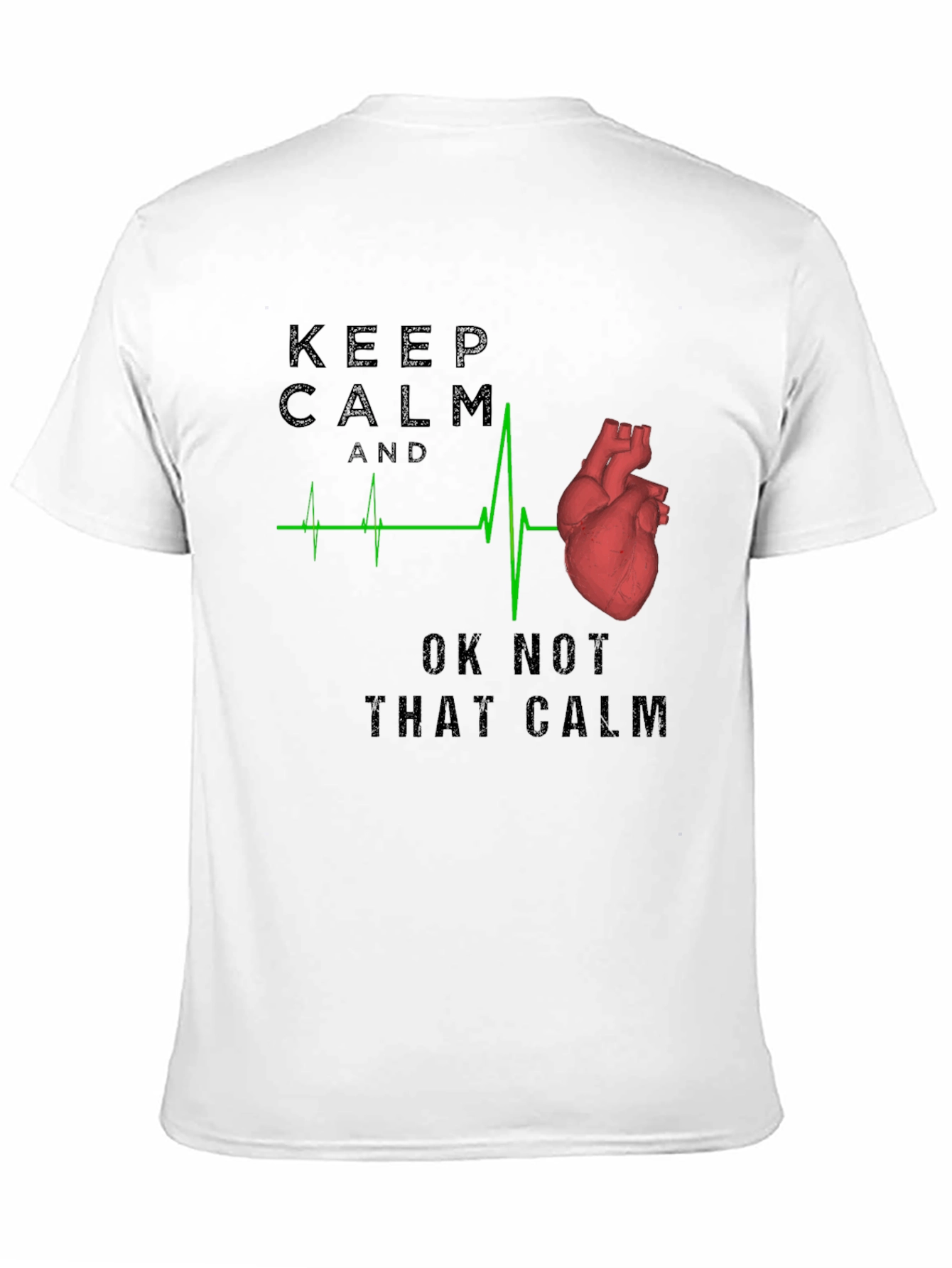 Black Keep Calm Anatomical Heartbeat T-Shirt view 11