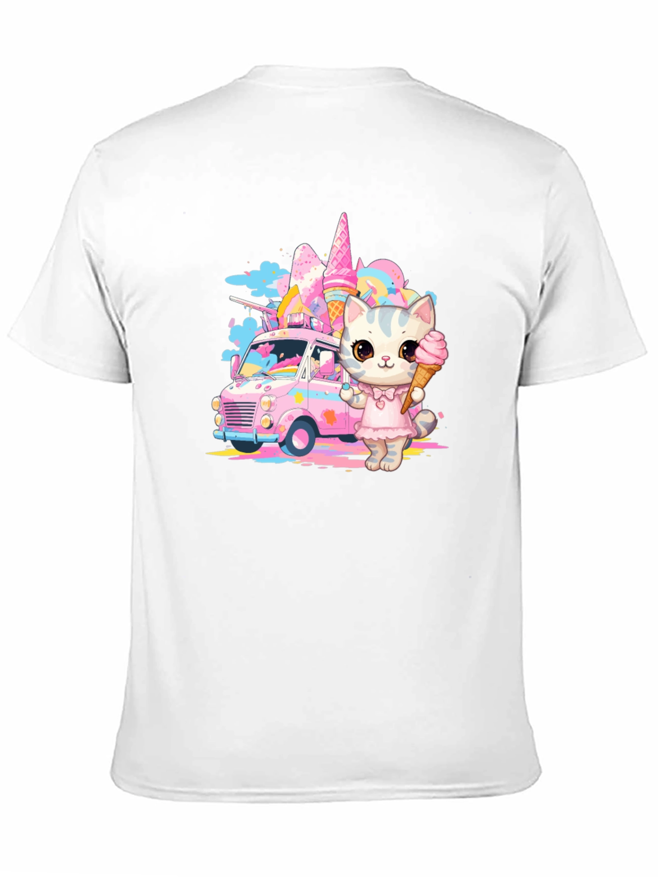 Black Cute Cat Ice Cream Truck Graphic T-Shirt view 11