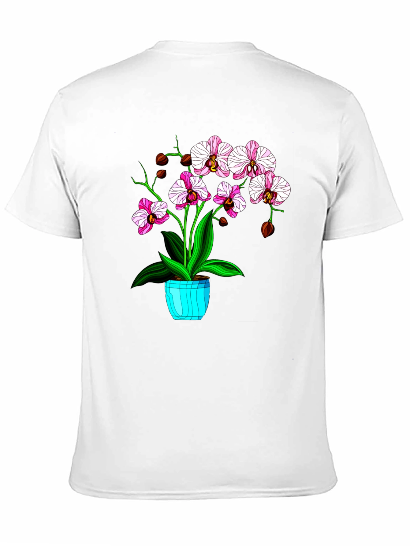 Black Floral T-Shirt with Orchid Plant Graphic view 11