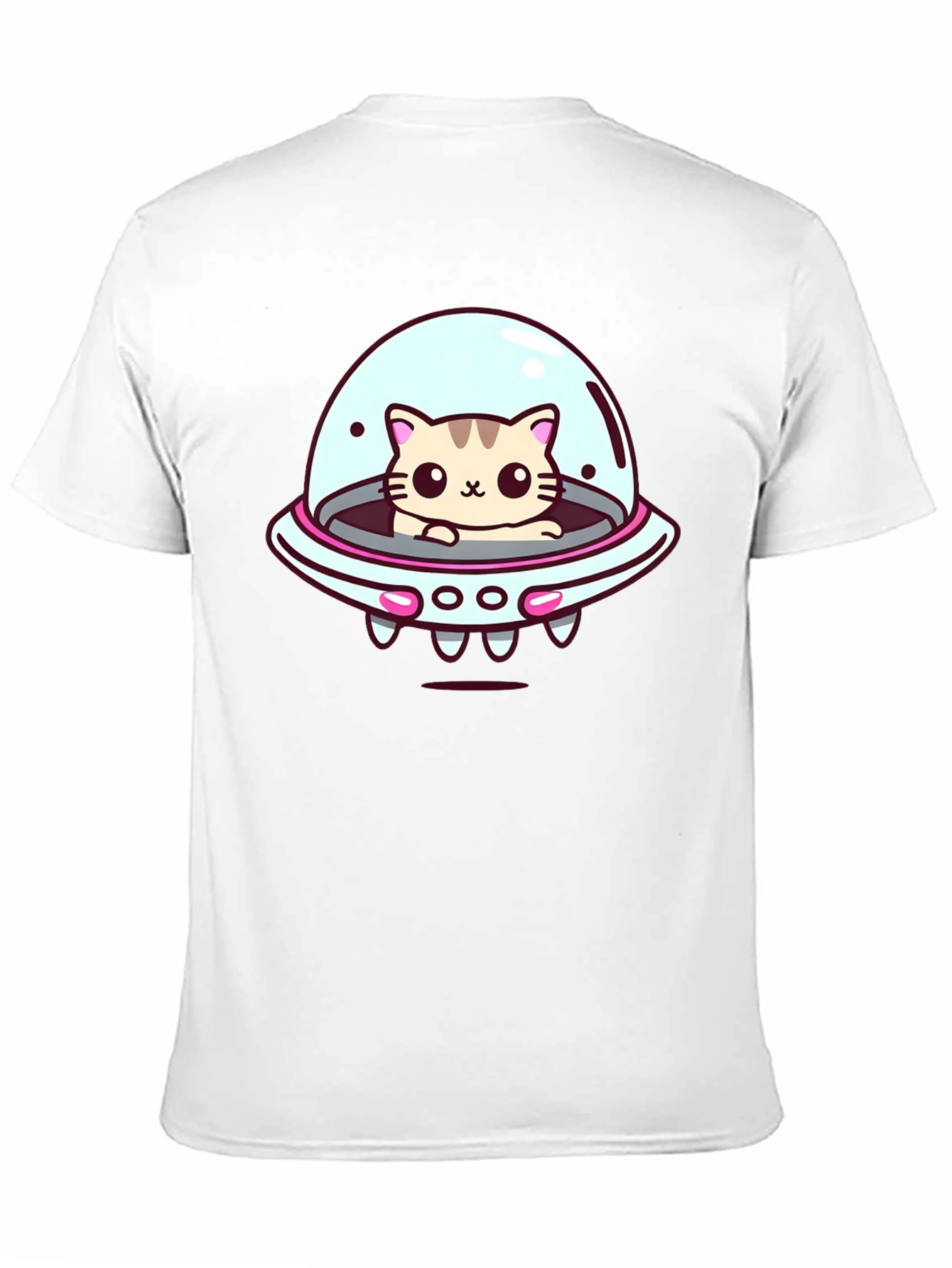 Black Cute Cat UFO Graphic T-Shirt - Black Cotton Tee view 11