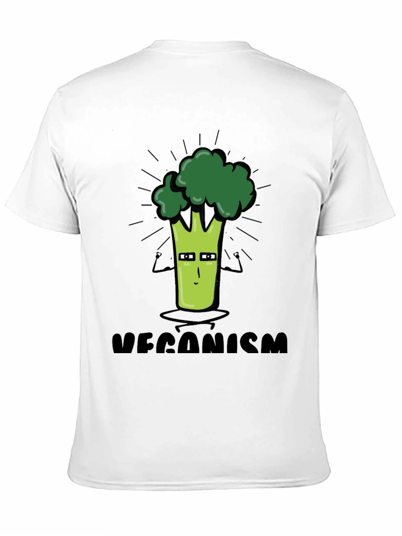 Black Veganism Cartoon Broccoli Black T-Shirt view 11