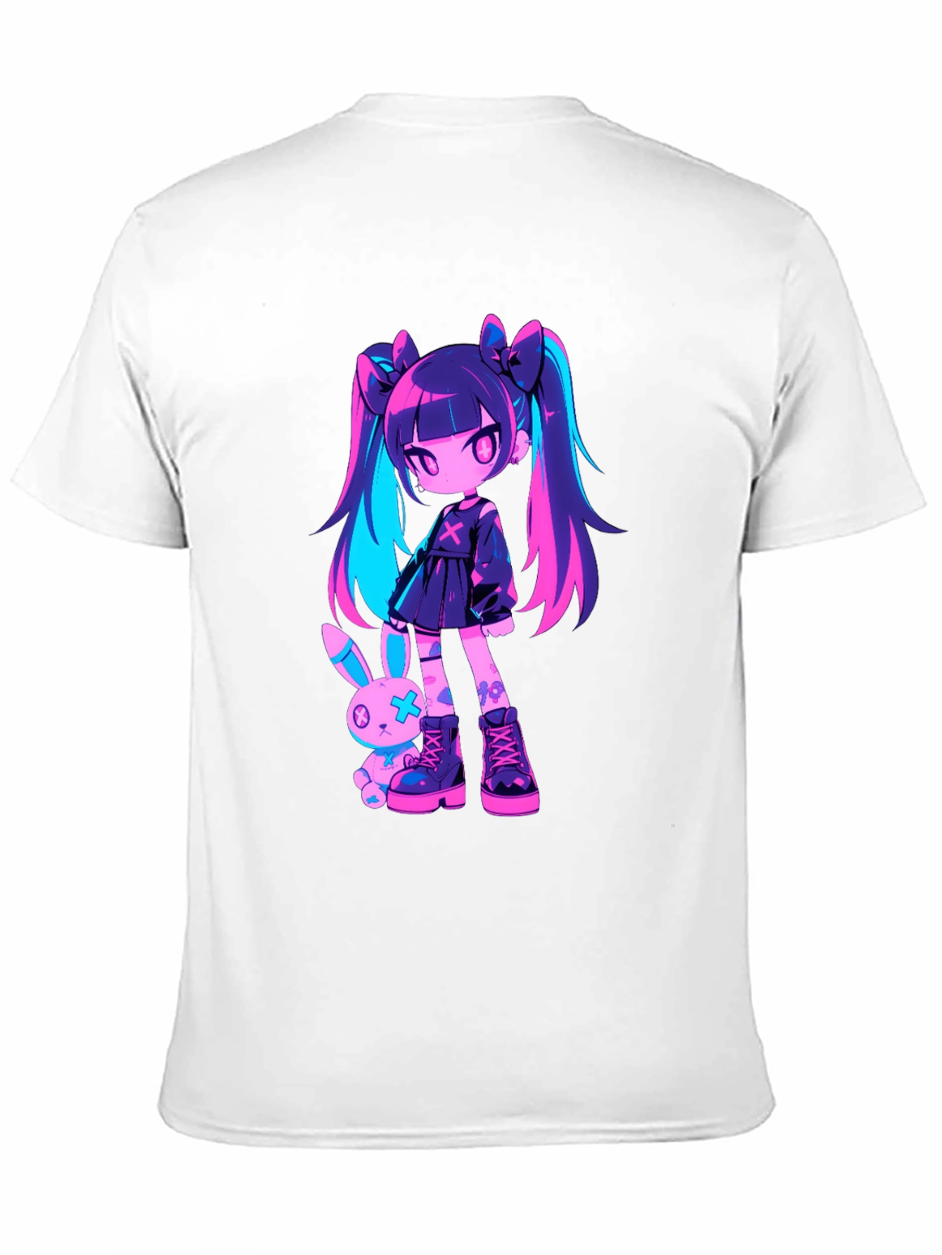 Black Anime Girl & Bunny Black T-Shirt view 11