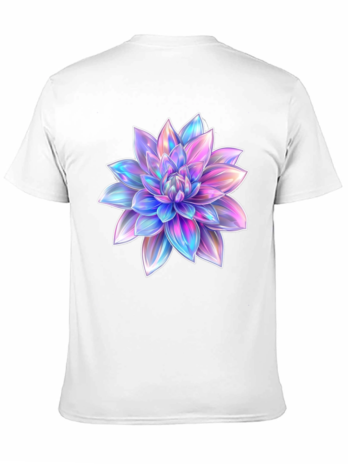 Black Men's Black T-Shirt with Holographic Flower Design view 11