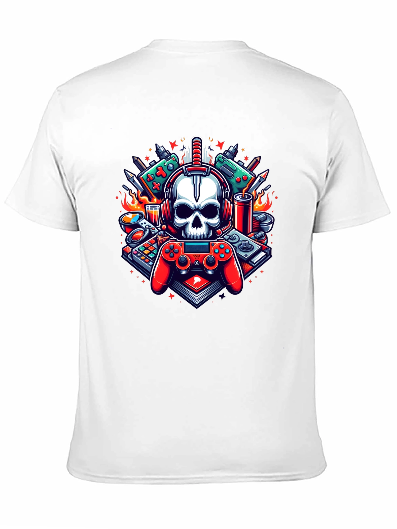 Black Gamer Skull Graphic T-Shirt - Cool Design! view 11