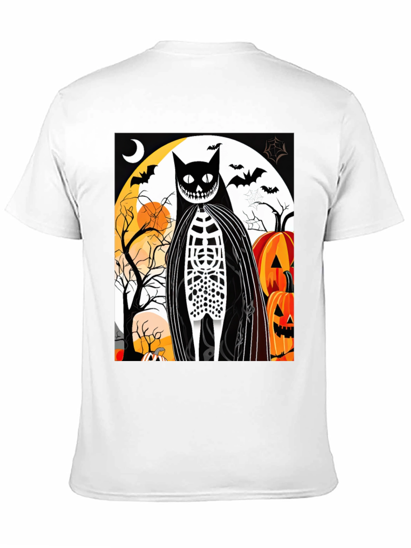 Black Halloween Cat Skeleton Graphic T-Shirt view 11