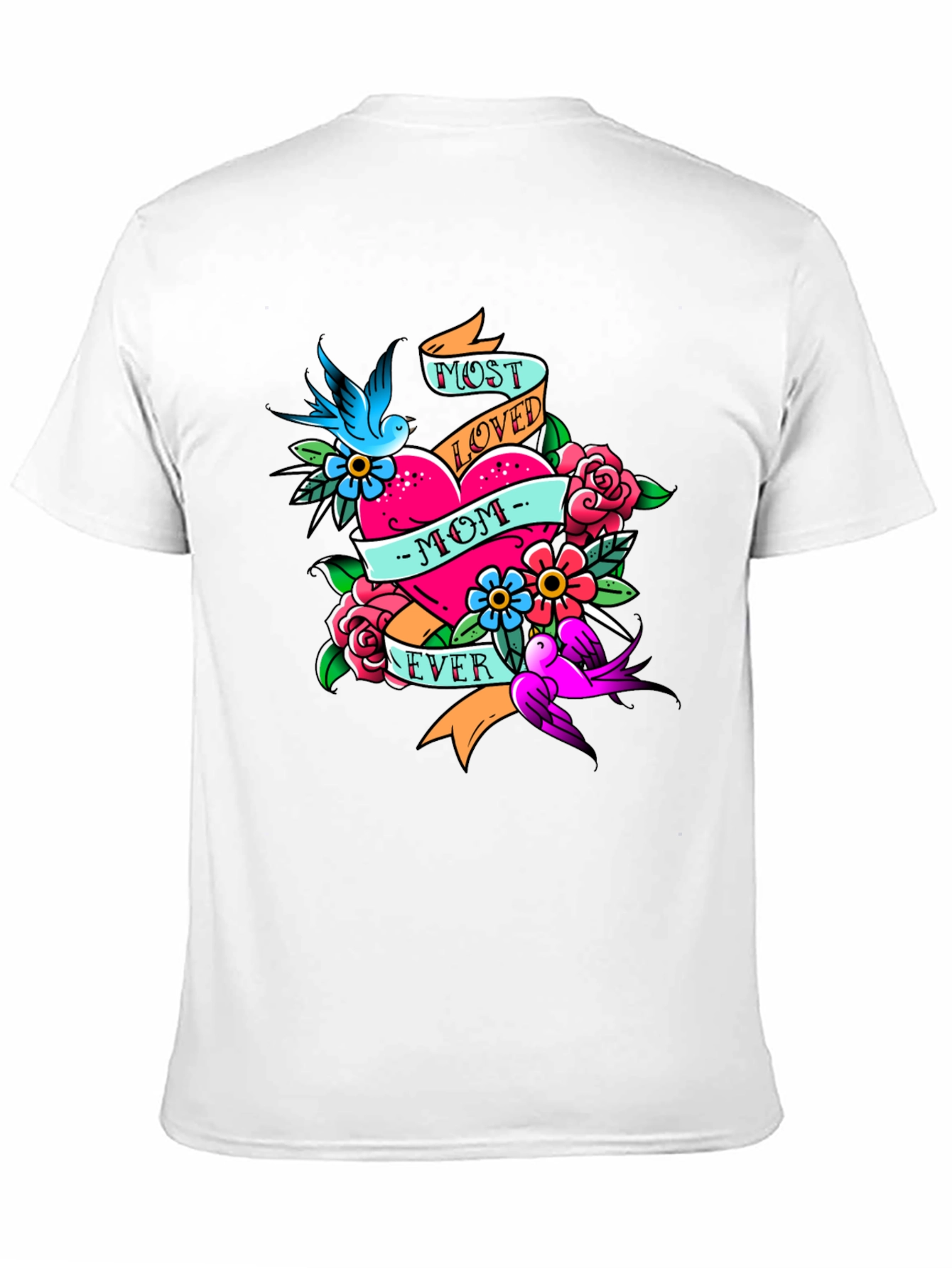 Black Most Loved Mom Ever Tattoo Style Graphic T-Shirt view 11