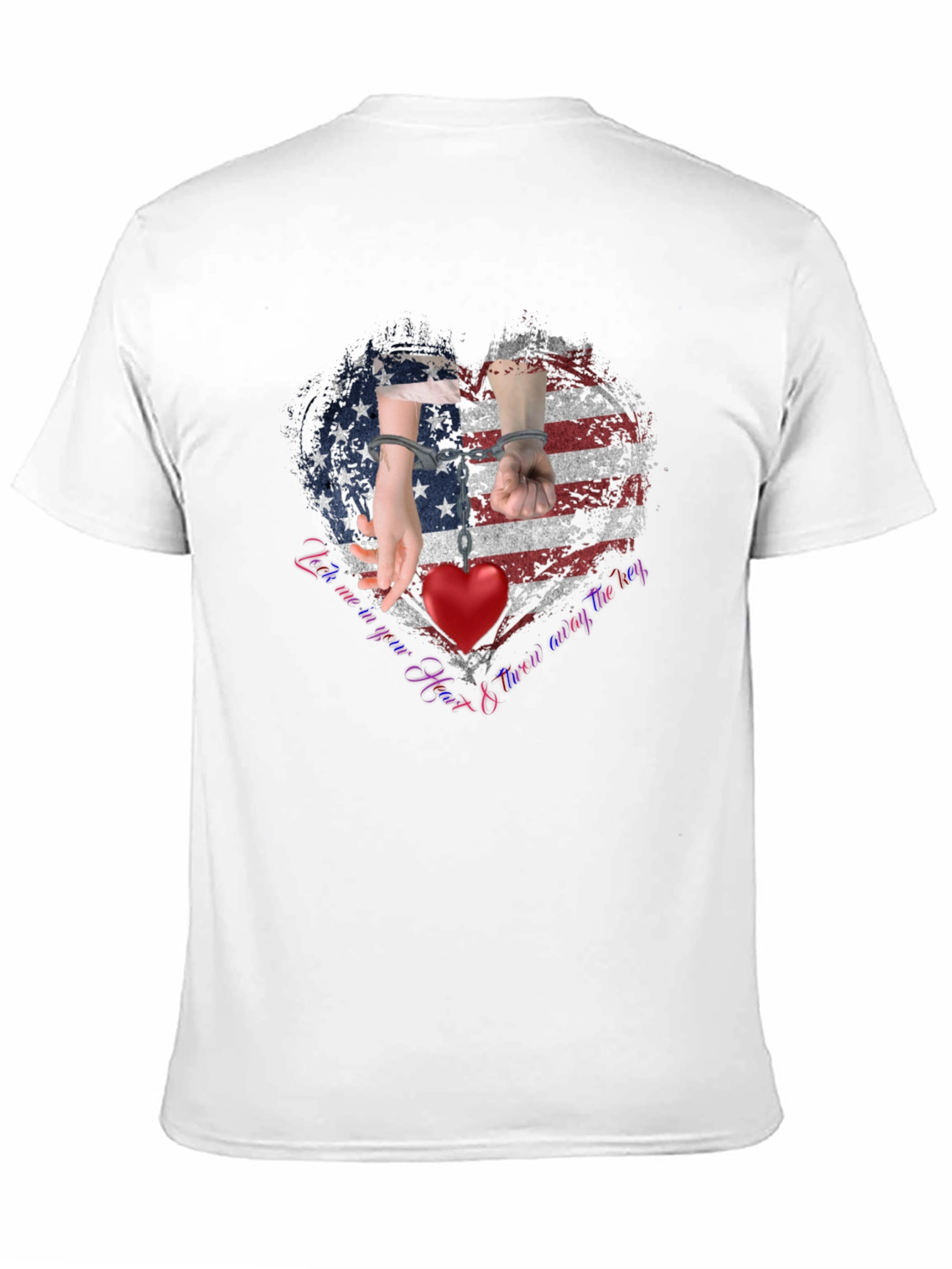 Black American Heart Handcuff Graphic T-Shirt view 11