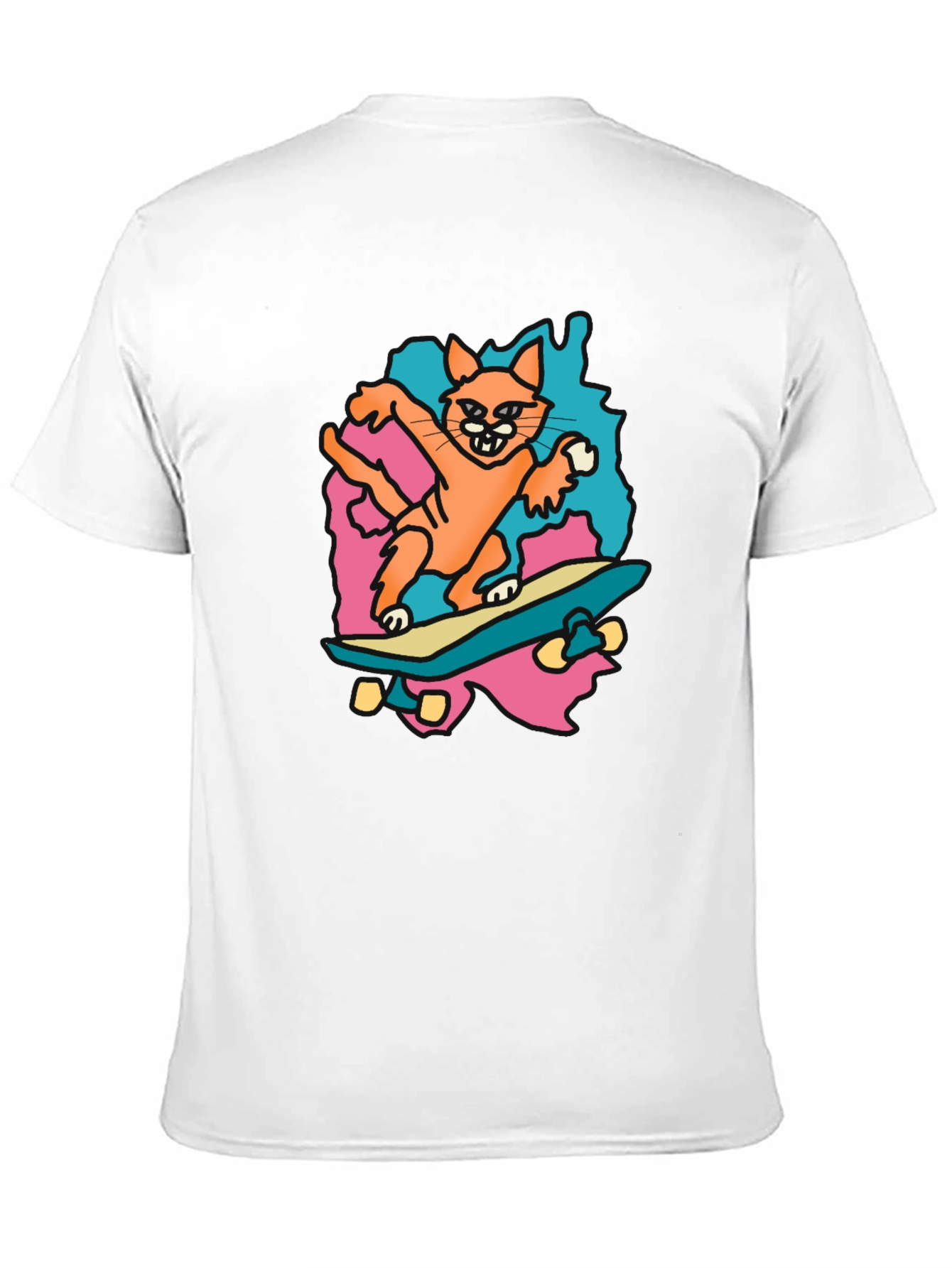 Black Skateboarding Cat Graphic Tee - Black Cotton T-Shirt view 11