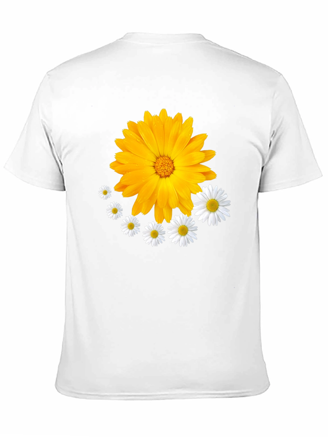 Black Floral T-Shirt: Calendula & Daisy Design view 11