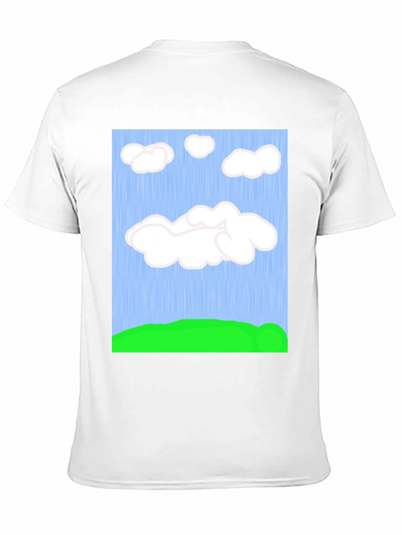 Black Cartoon Clouds T-Shirt - Sky & Green Field Design view 11
