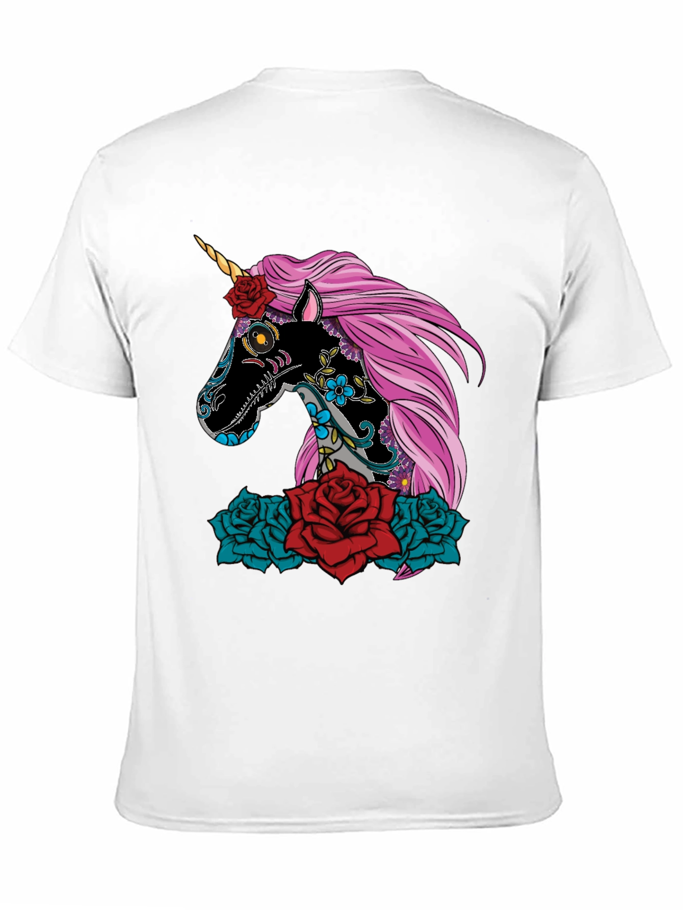 Black Sugar Skull Unicorn Rose T-Shirt view 11