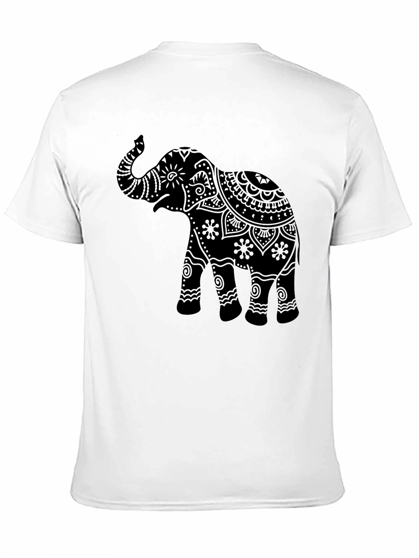Black Elephant Mandala Graphic Tee - Black Crew Neck T-Shirt view 11