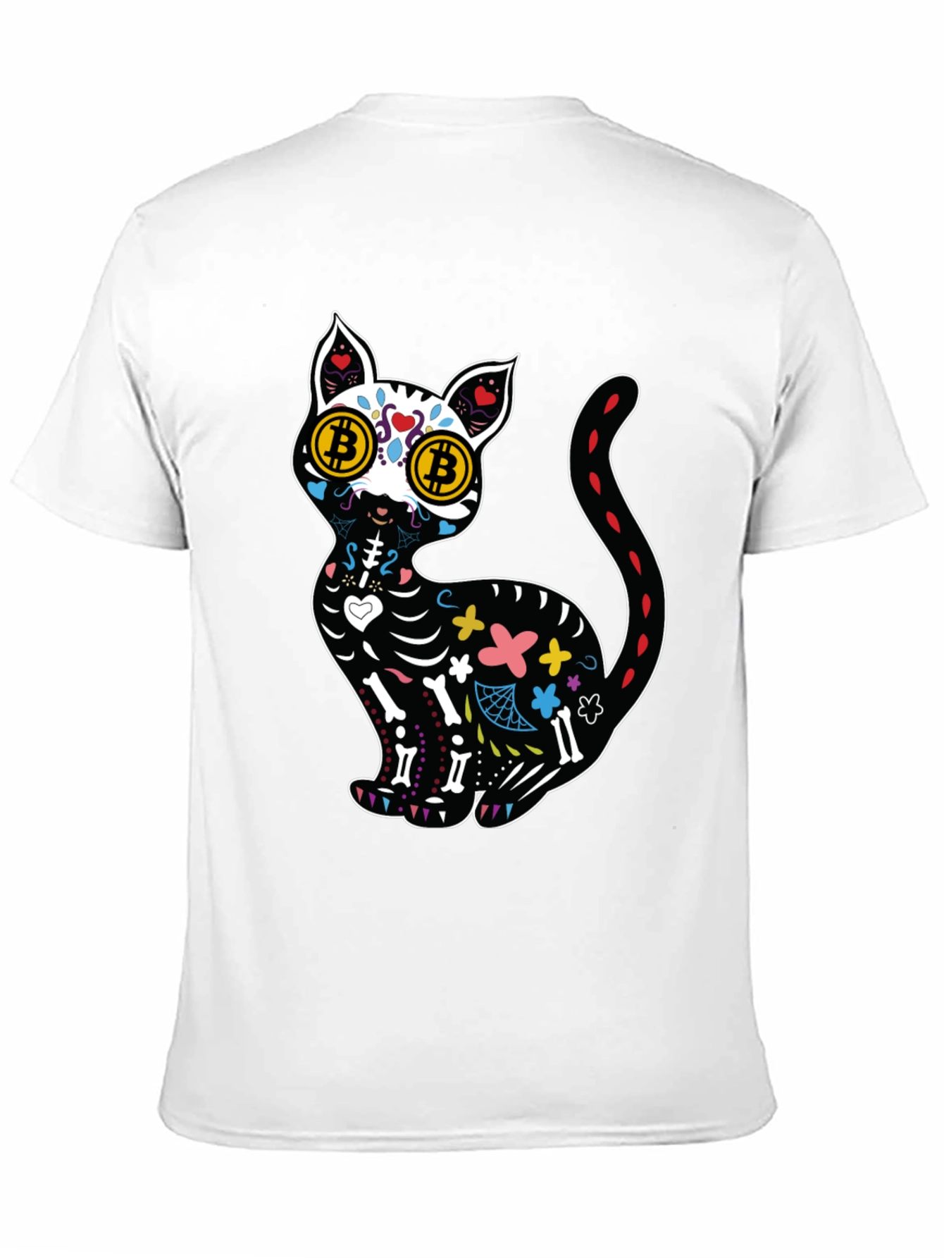 Black Bitcoin Cat Sugar Skull T-Shirt view 11