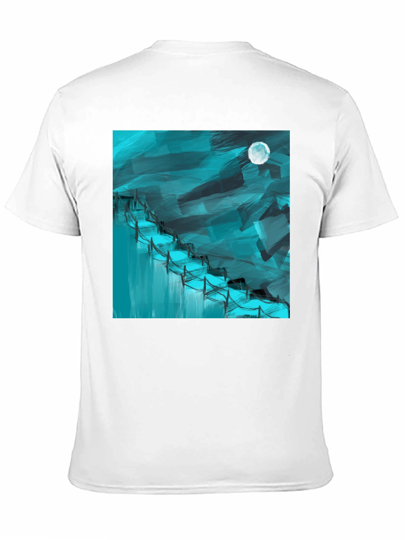 Black Abstract Moonlit Waterfall Graphic Tee - Black Cotton Blend view 11