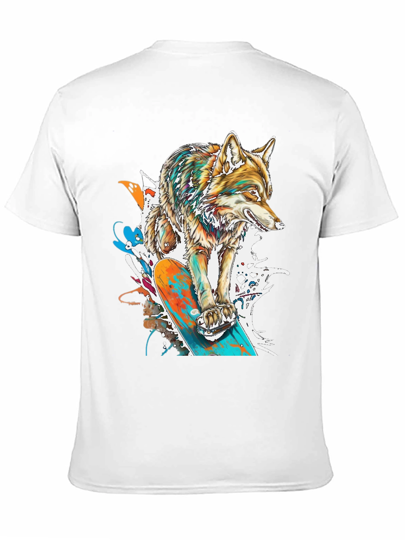 Black Skateboarding Wolf Graphic T-Shirt - Cool Animal Tee view 11