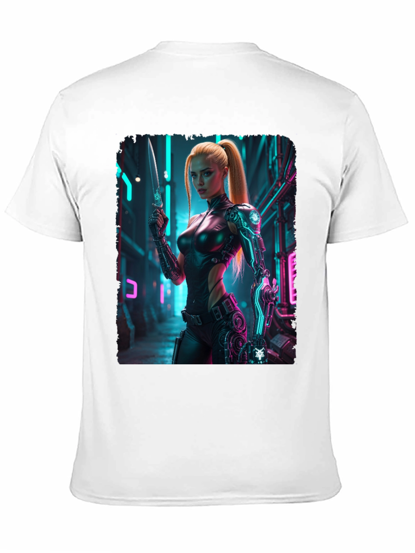 Black Cyberpunk Girl T-Shirt - Sci-Fi Warrior Tee view 11